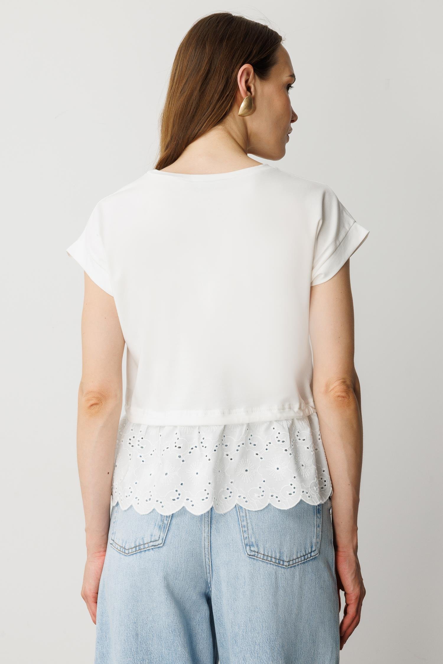 Fisto Detay Pamuklu Penye Tişört-KEMIK