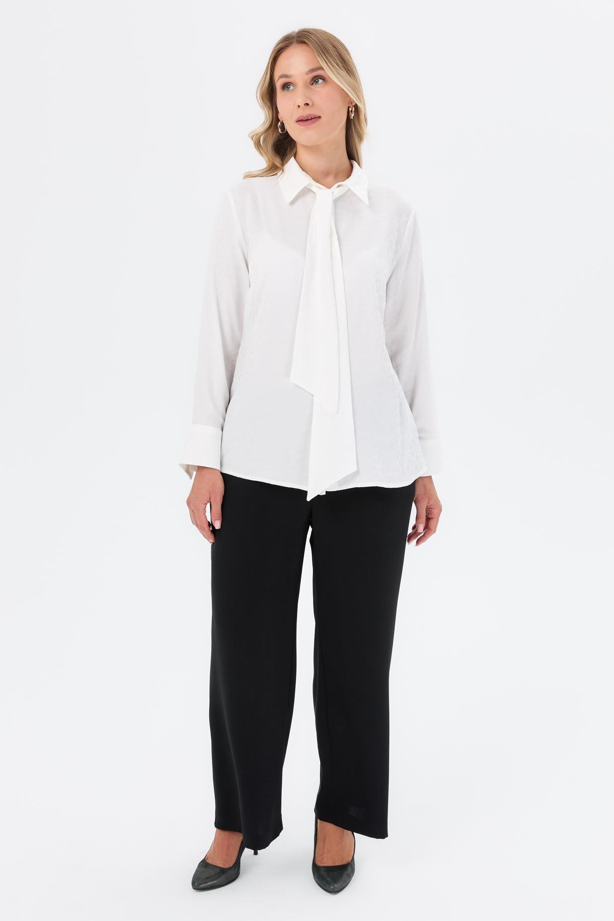 Fular Detaylı Büyük Beden Gömlek - KEMIK