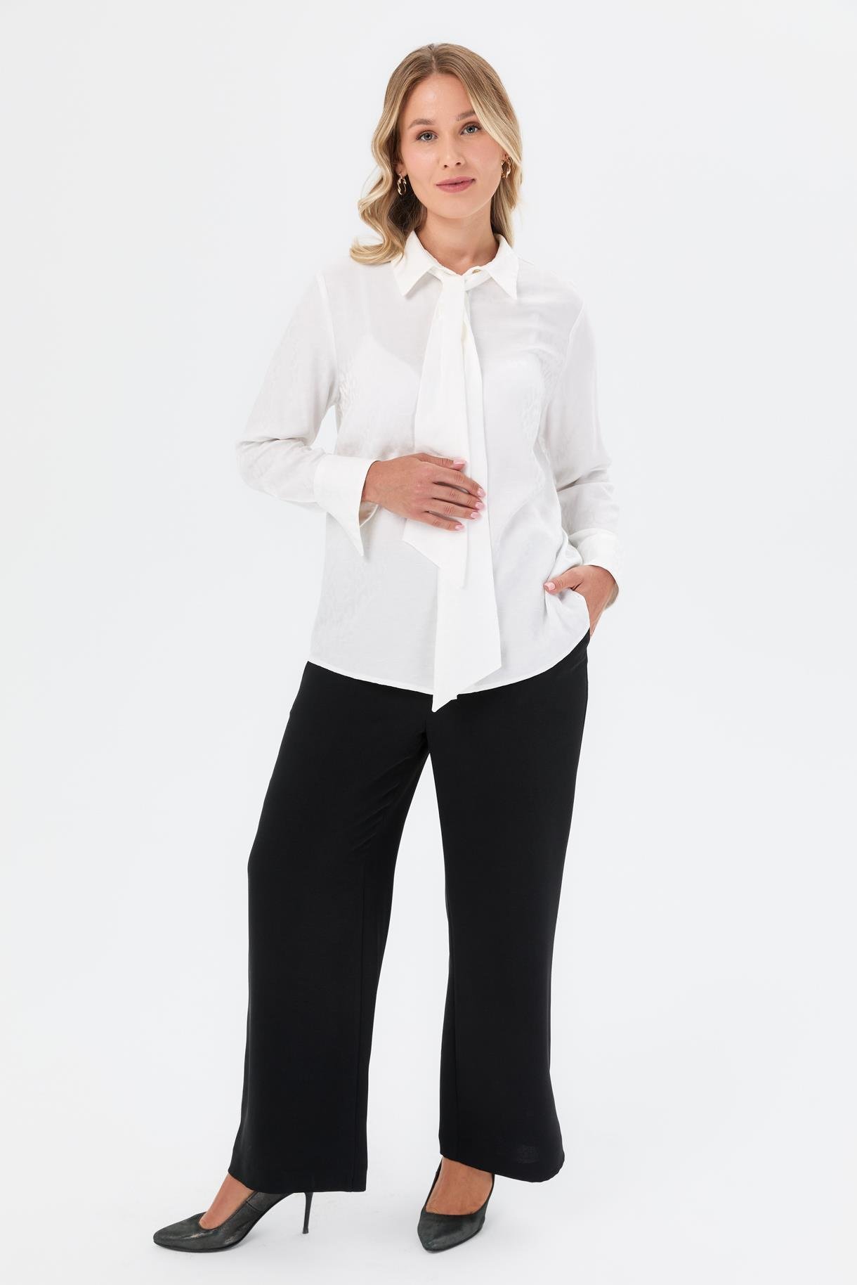 Fular Detaylı Büyük Beden Gömlek - KEMIK