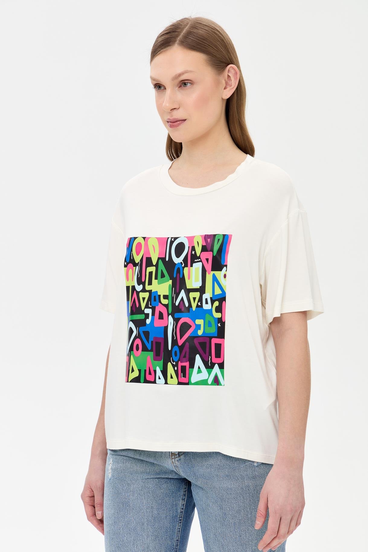 Harf Baskılı Kısa Kollu Tişört - KEMIK