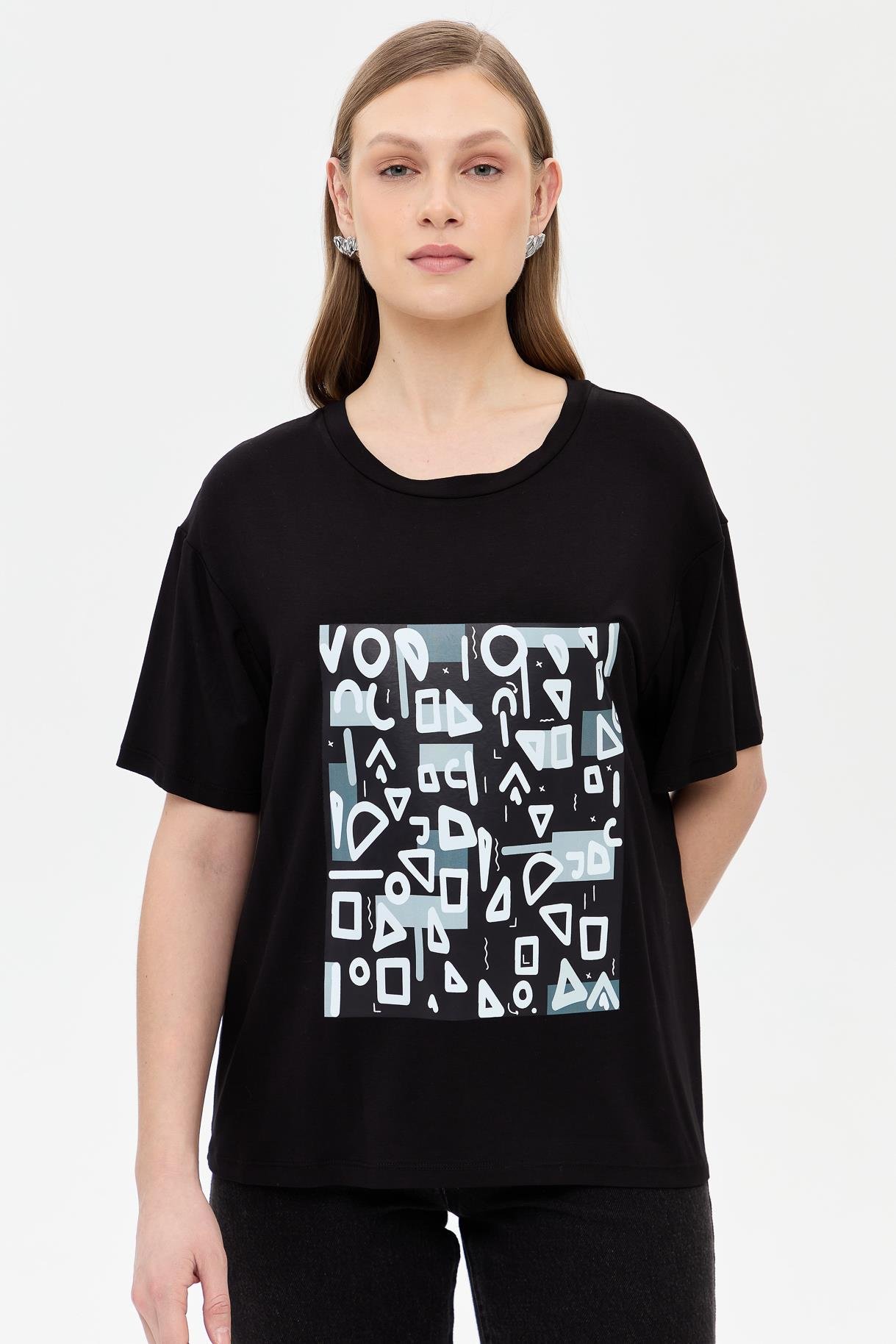 Harf Baskılı Kısa Kollu Tişört - SİYAH