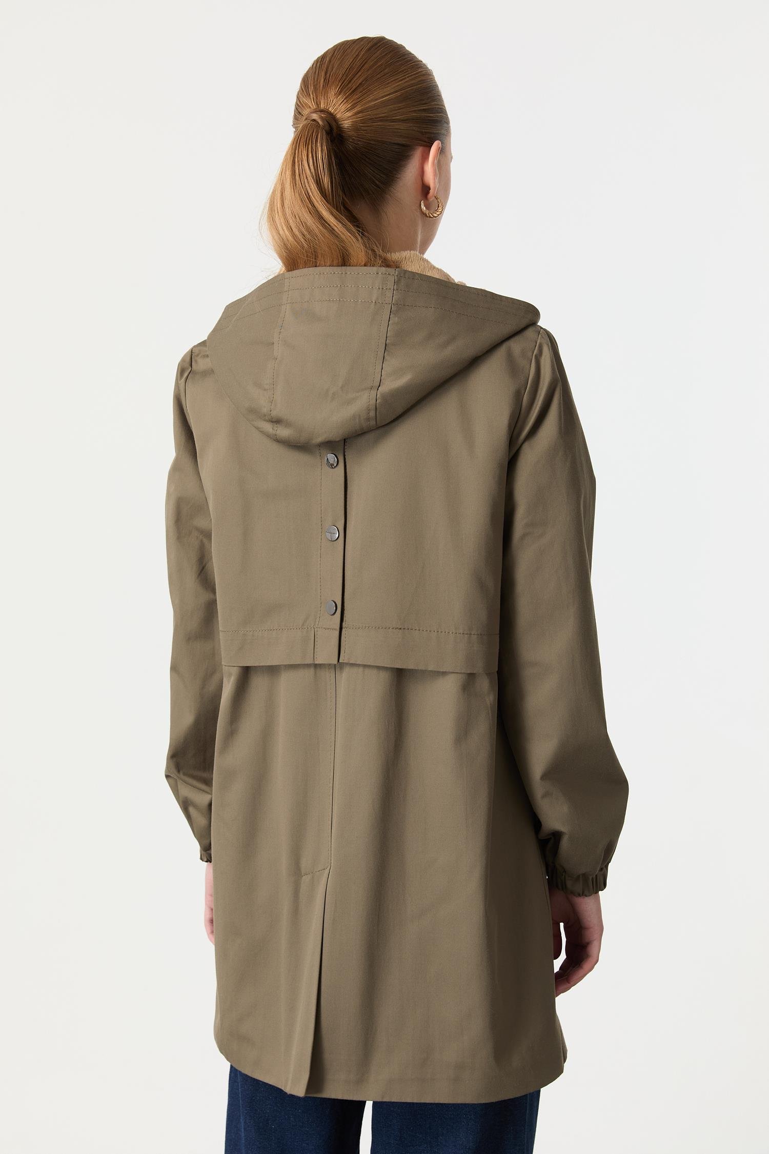 İçi Peluş Kapüşonlu Trenç-HAKİ