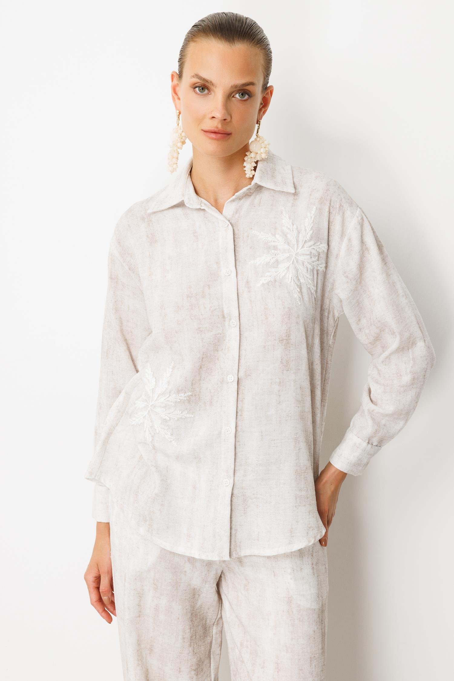 İşleme Detaylı Keten Görünüm Takım-TAŞ