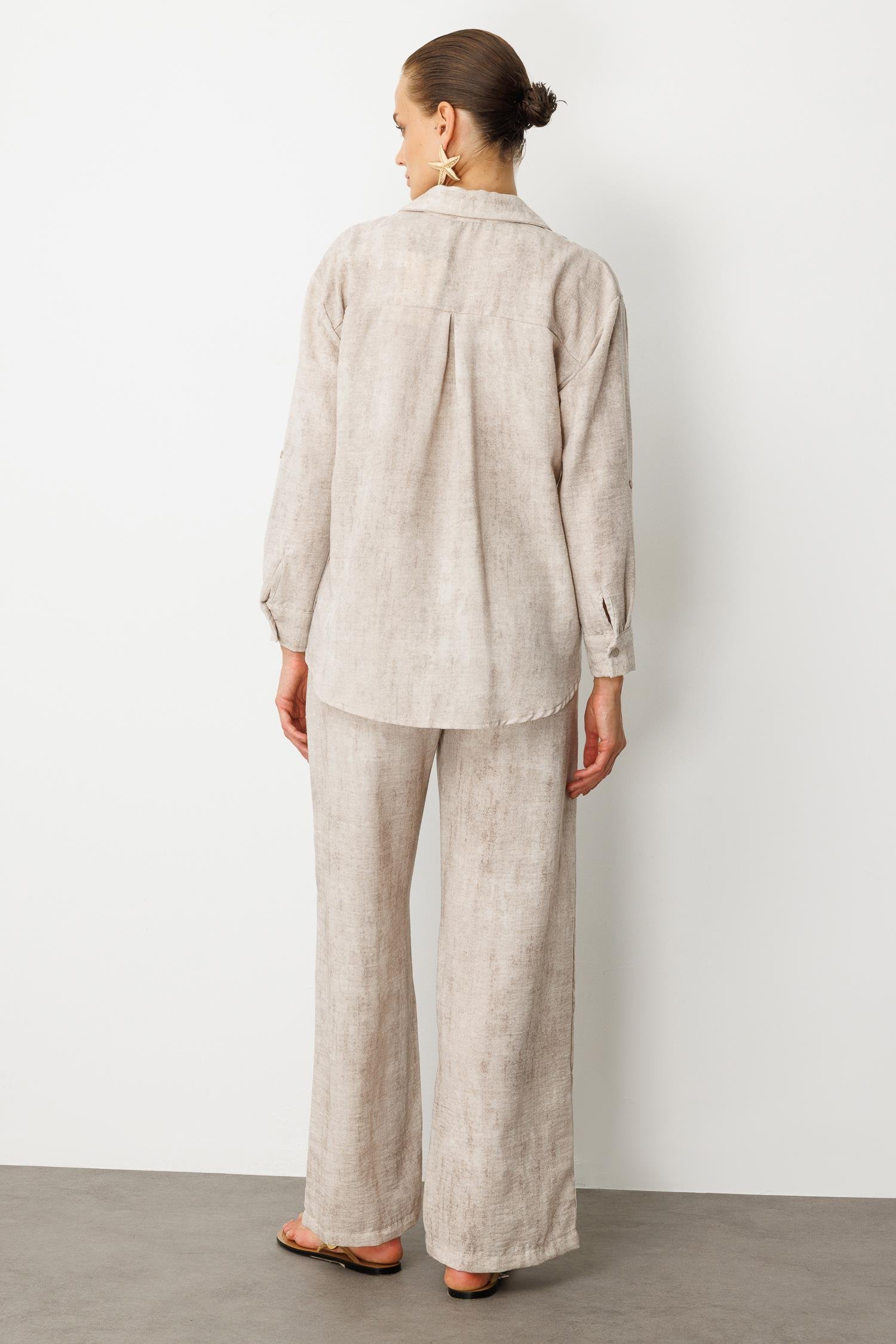 İşleme Detaylı Keten Görünüm Takım-VİZON