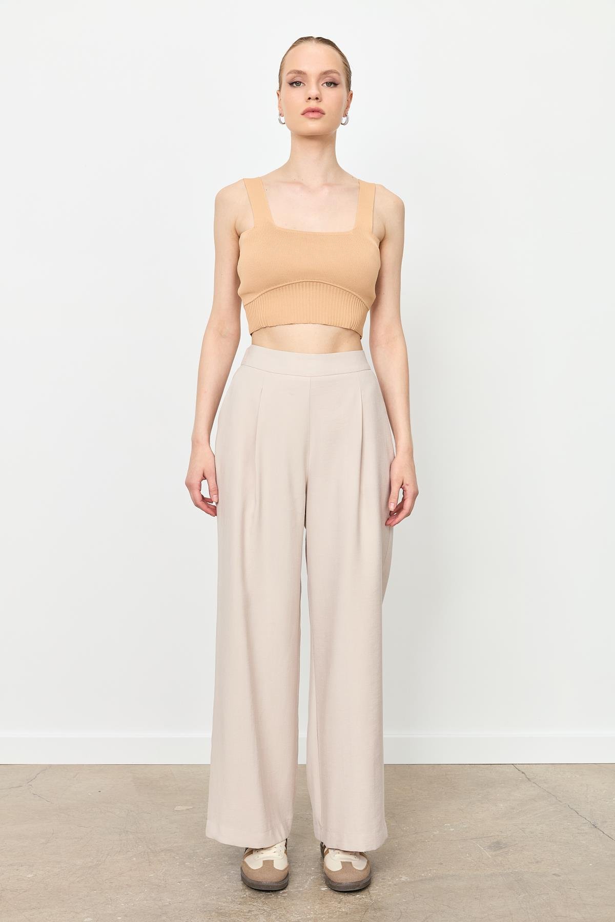 Kalın Pile Beli Lastikli Pantolon-TAŞ