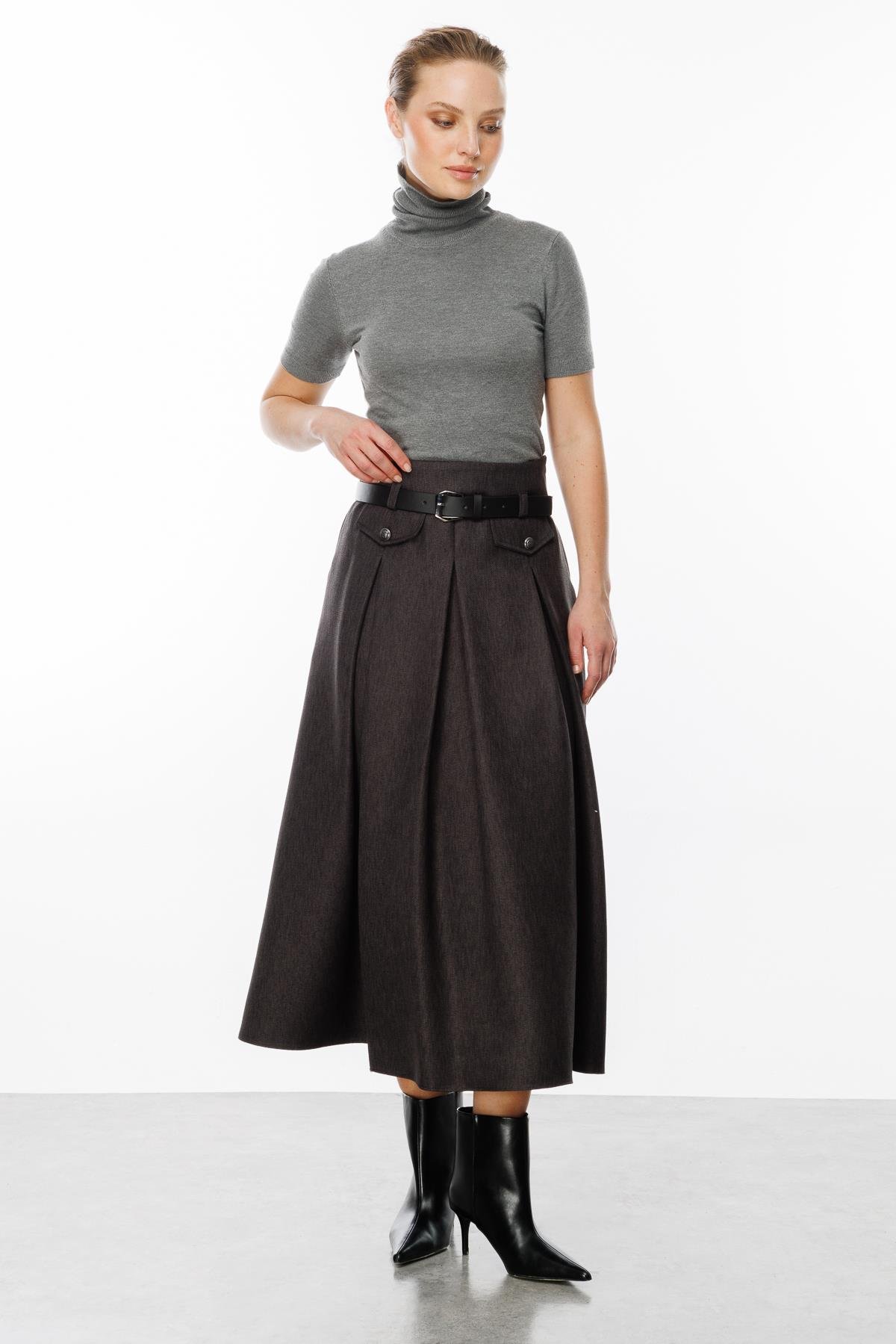 Kalın Pileli Uzun Etek
