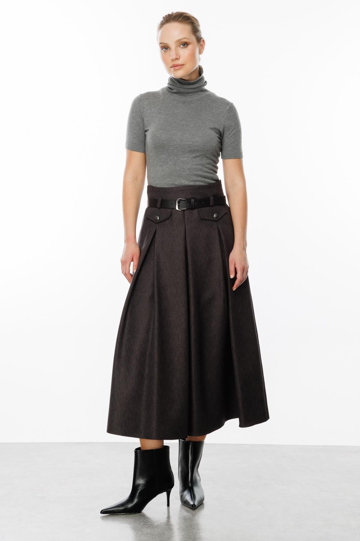 Kalın Pileli Uzun Etek