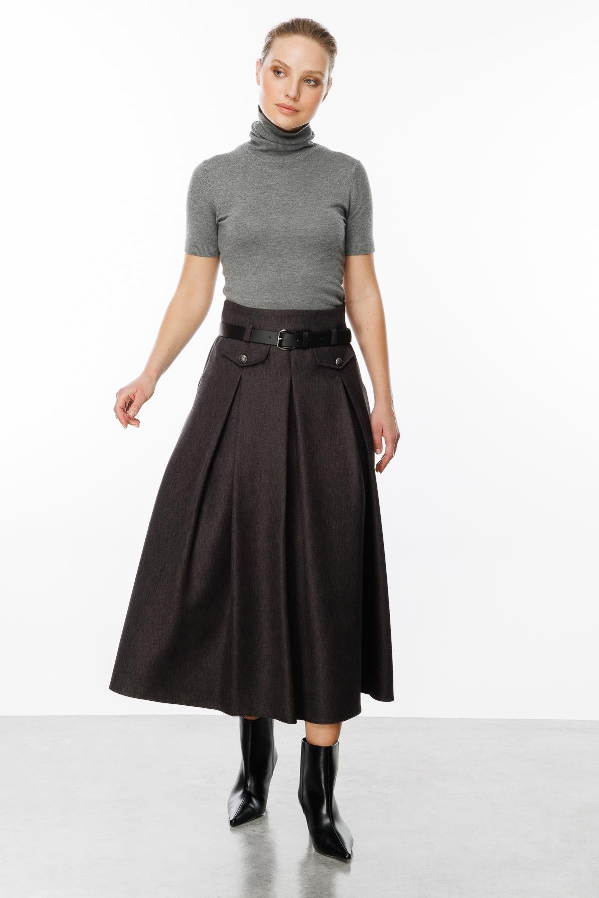 Kalın Pileli Uzun Etek