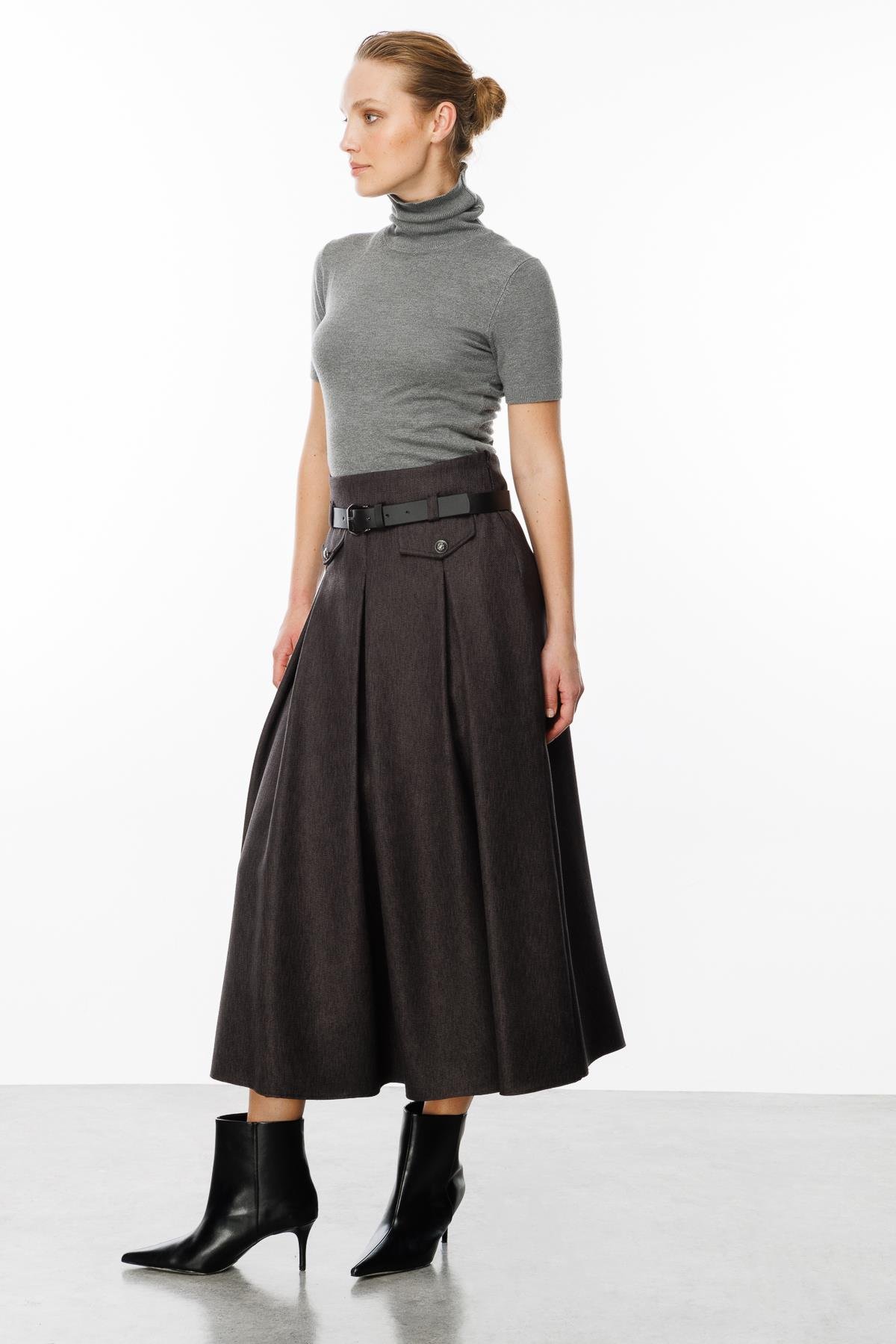 Kalın Pileli Uzun Etek