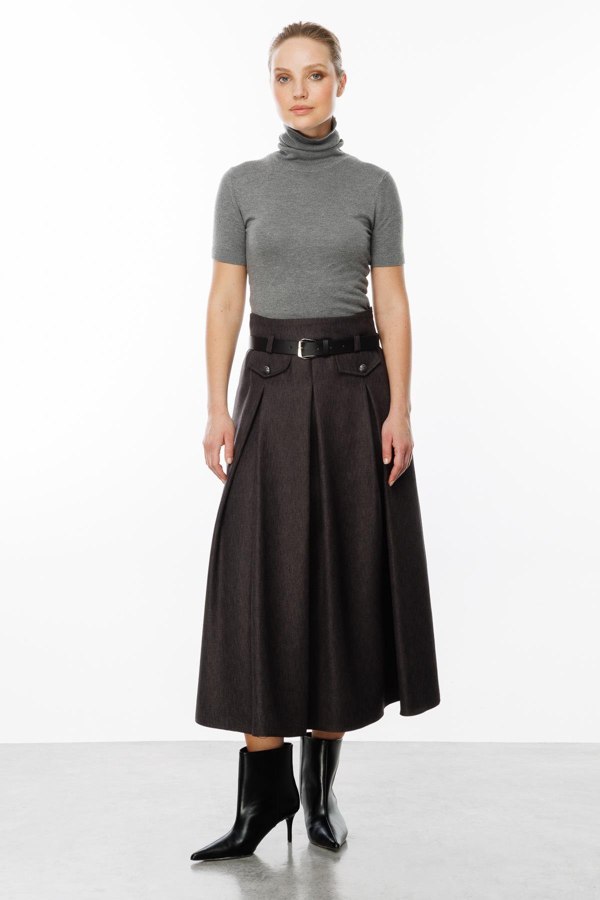Kalın Pileli Uzun Etek