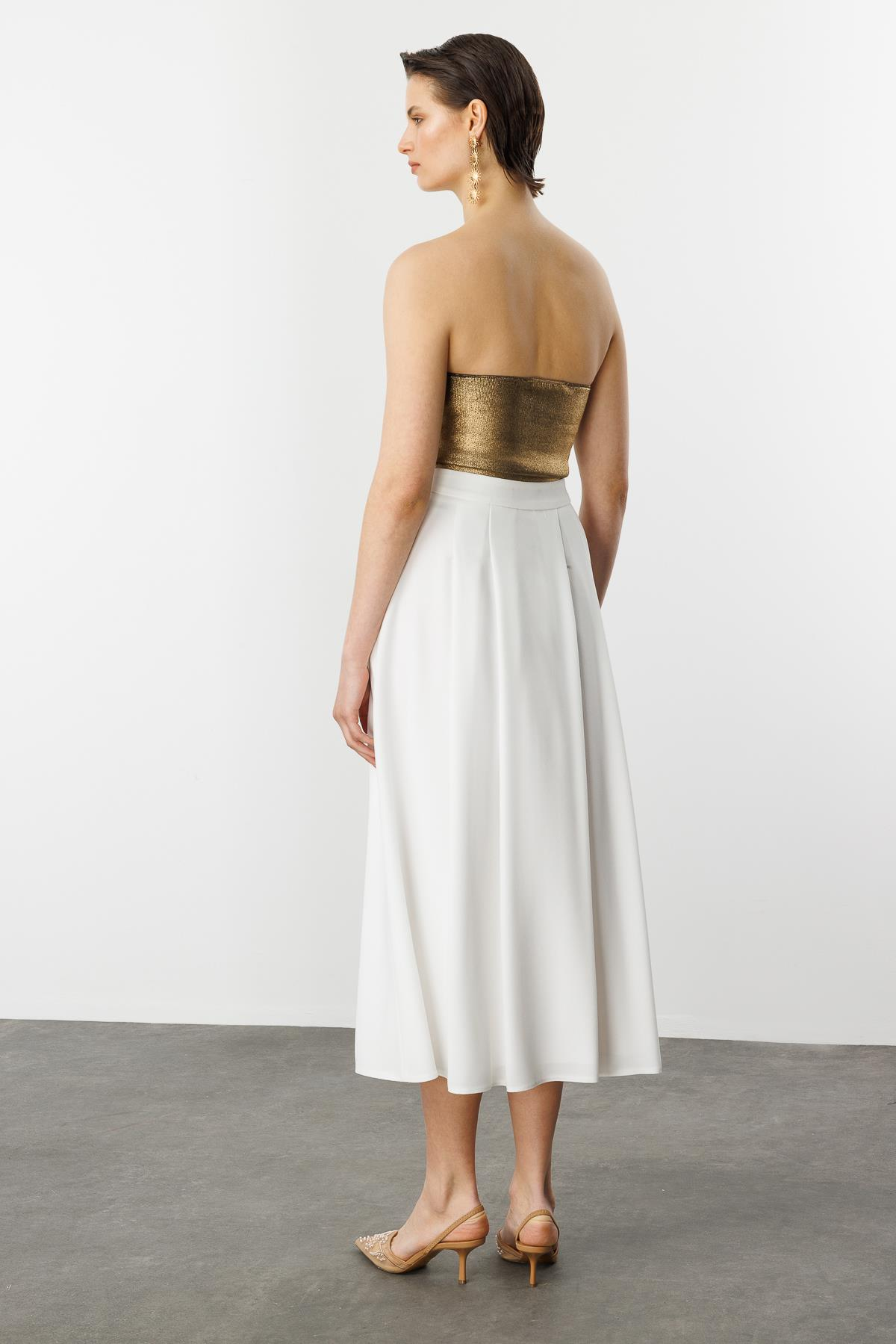 Kalın Pileli Uzun Etek-KEMIK