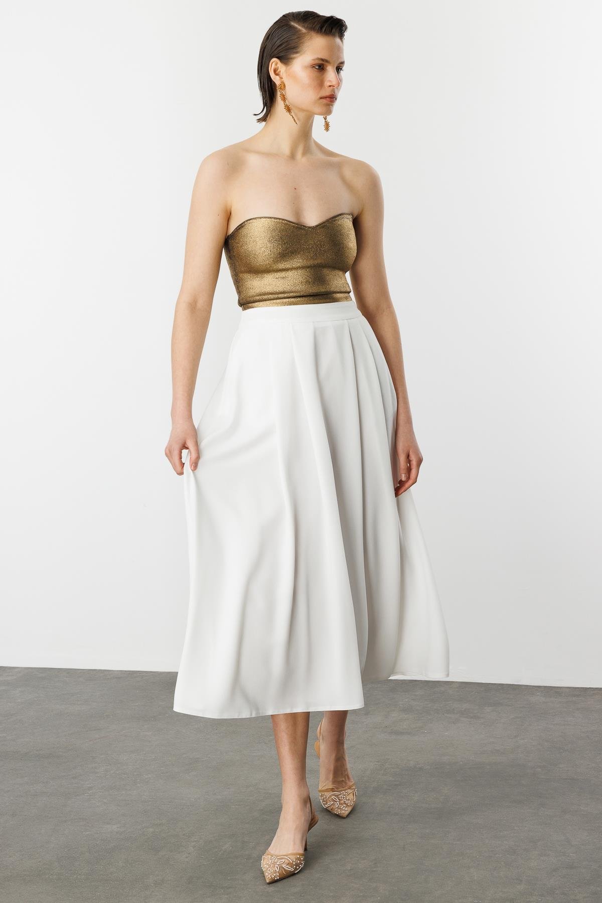 Kalın Pileli Uzun Etek-KEMIK