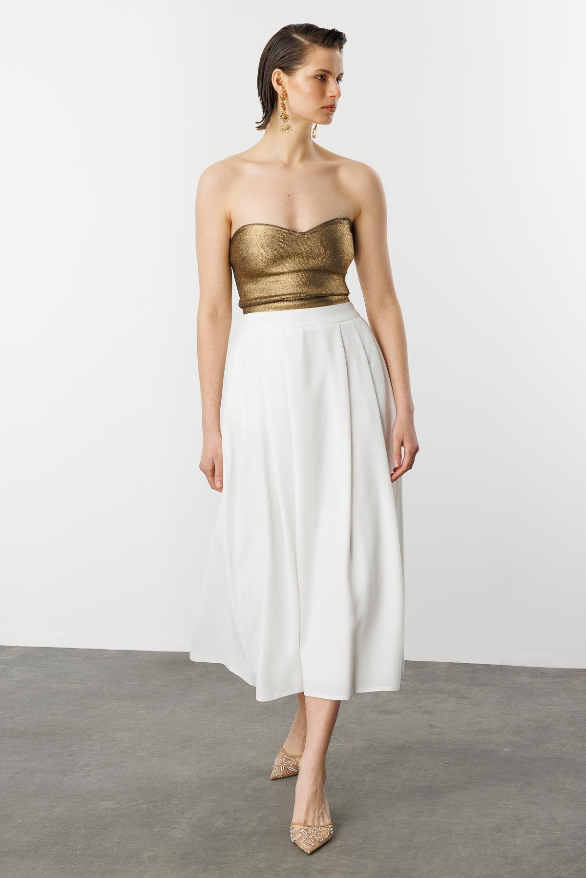 Kalın Pileli Uzun Etek-KEMIK