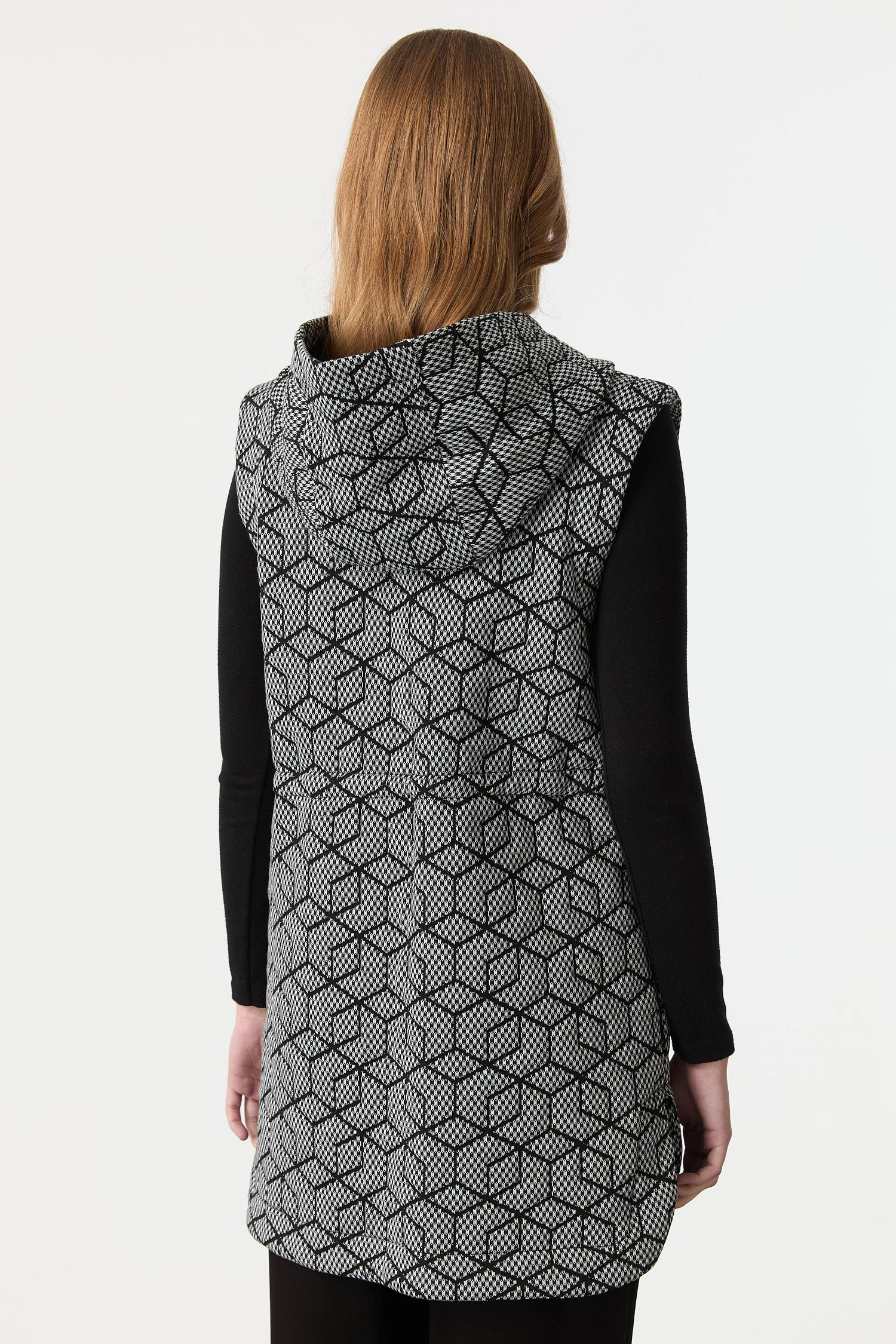 Kapüşon Detaylı Örme Yelek-SİYAH