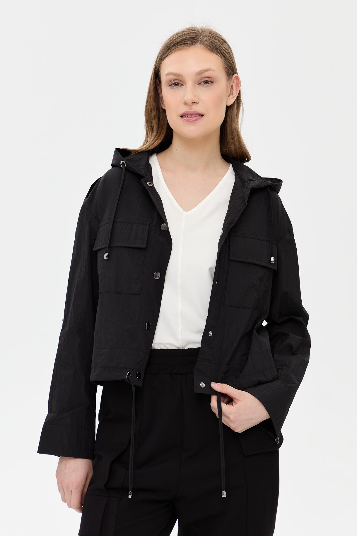 Kapüşonlu Cep Detaylı Paraşüt Ceket - SİYAH