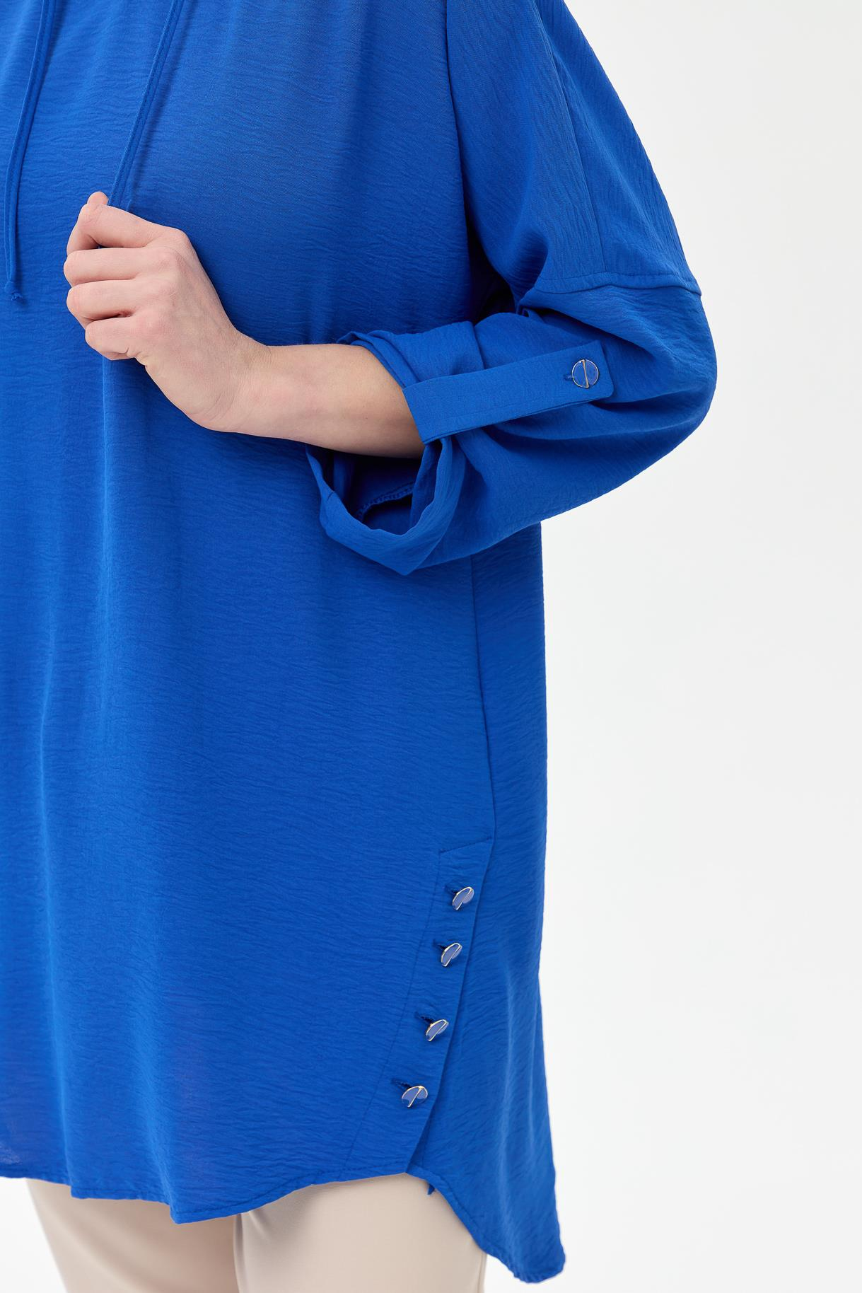 Kapüşonlu Düğme Detaylı Tunik - SAX