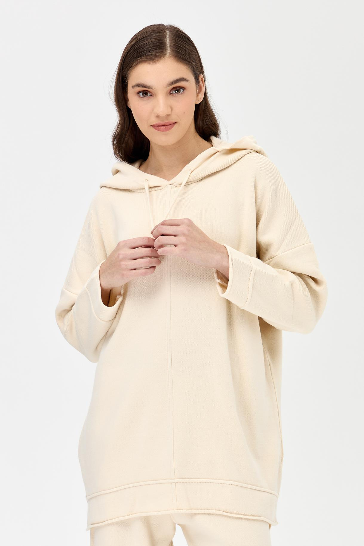 Kapüşonlu Tunik Pantolon Triko Takım - EKRU