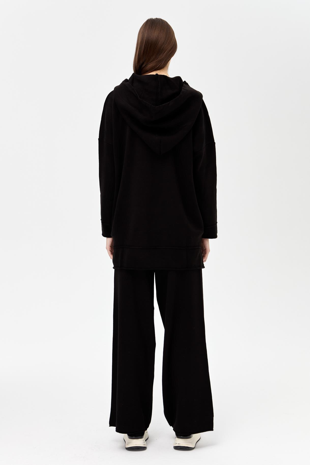 Kapüşonlu Tunik Pantolon Triko Takım - SİYAH