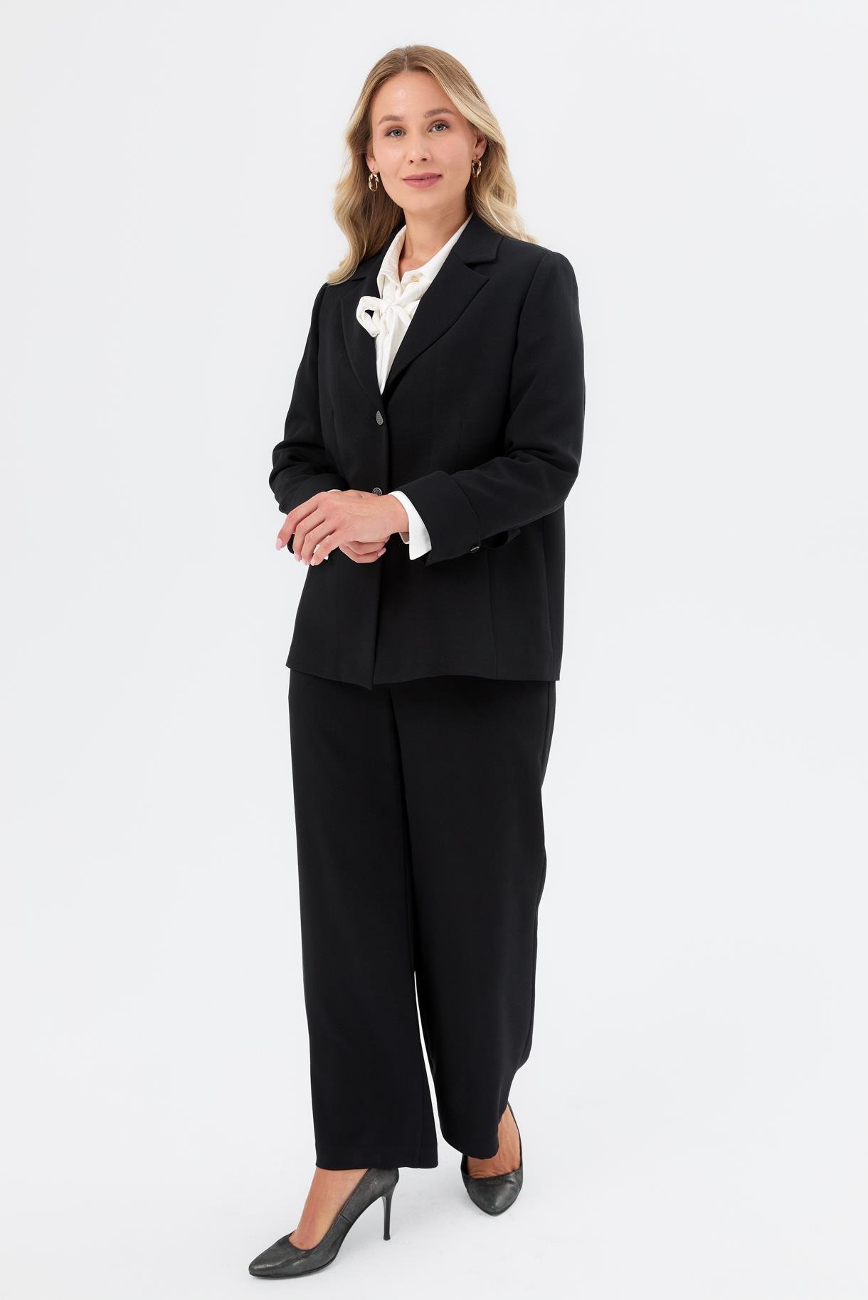 Katlama Kol Detay Büyük Beden Ceket - SİYAH