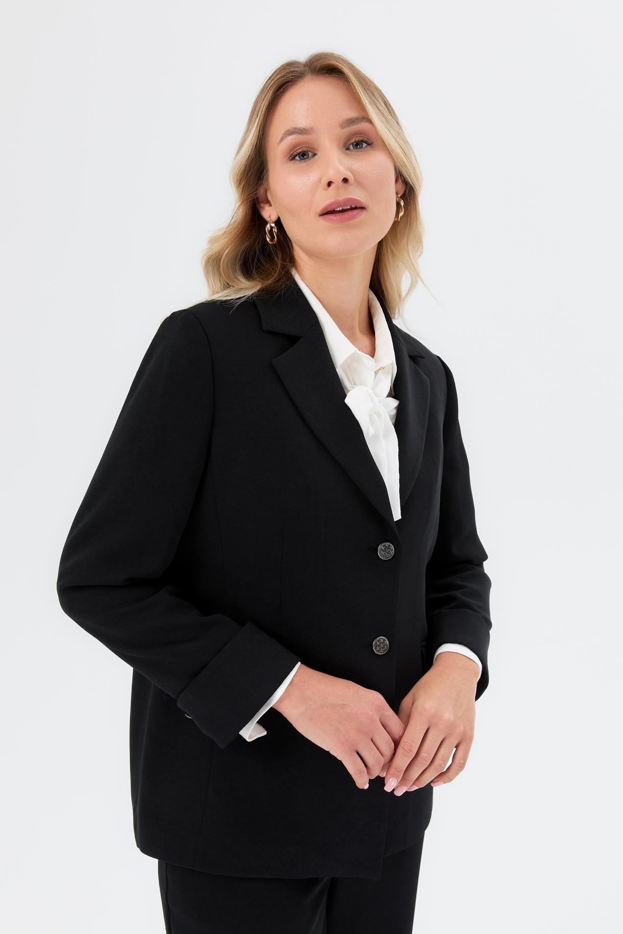 Katlama Kol Detay Büyük Beden Ceket - SİYAH