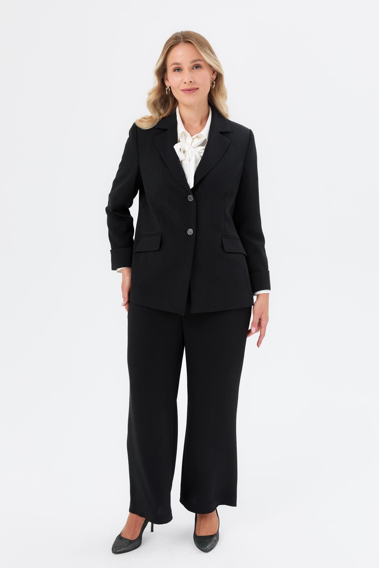 Katlama Kol Detay Büyük Beden Ceket - SİYAH