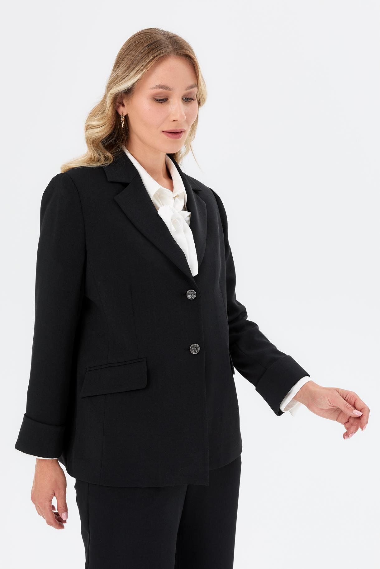 Katlama Kol Detay Büyük Beden Ceket - SİYAH