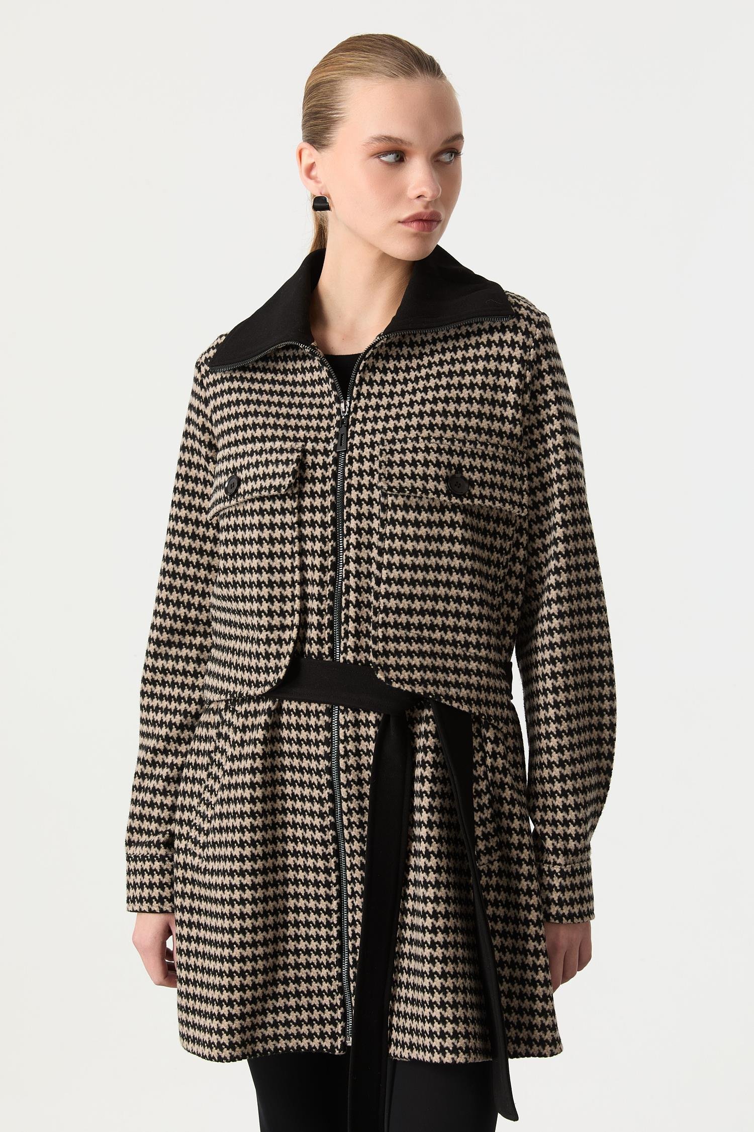 Kazayağı Desen Fermuar Detaylı Kaban-VİZON