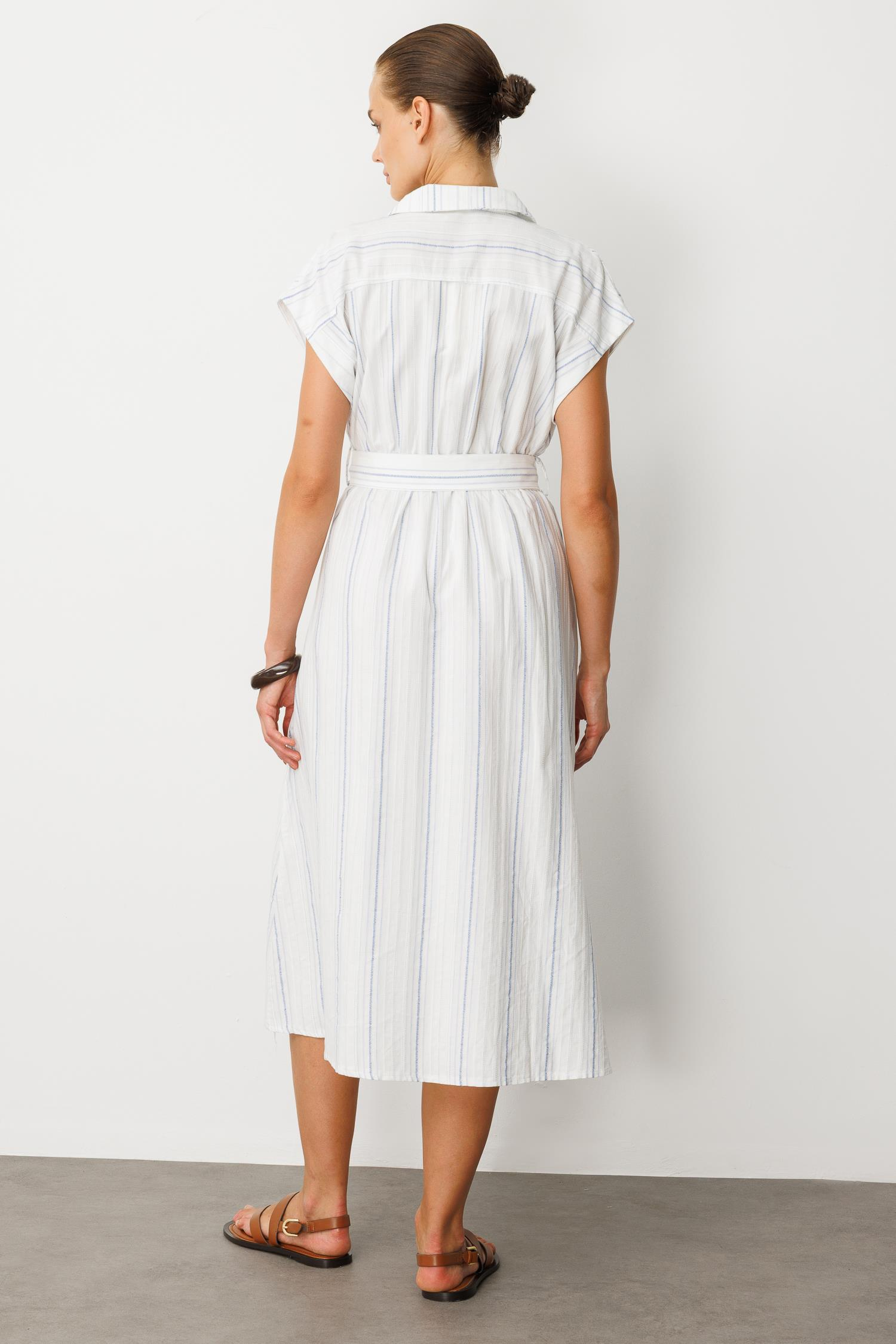 Kemer Detay Pamuklu Uzun Elbise-EKRU