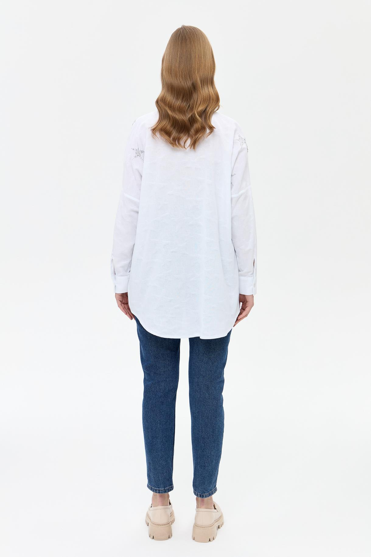 Kendinden Desenli Gömlek - BEYAZ