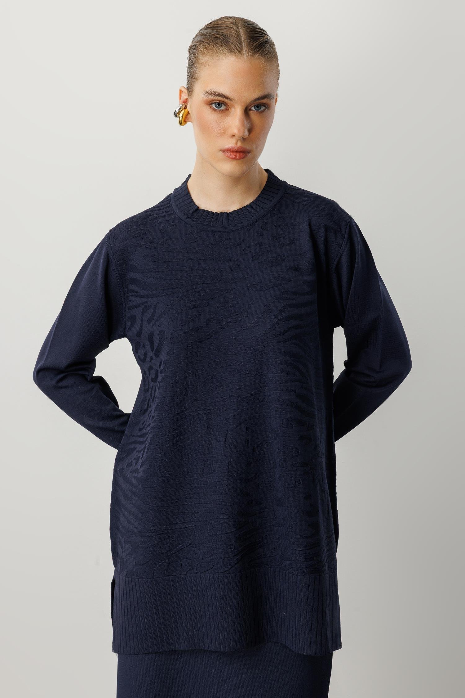 Kendinden Desenli Triko Tunik-LACI