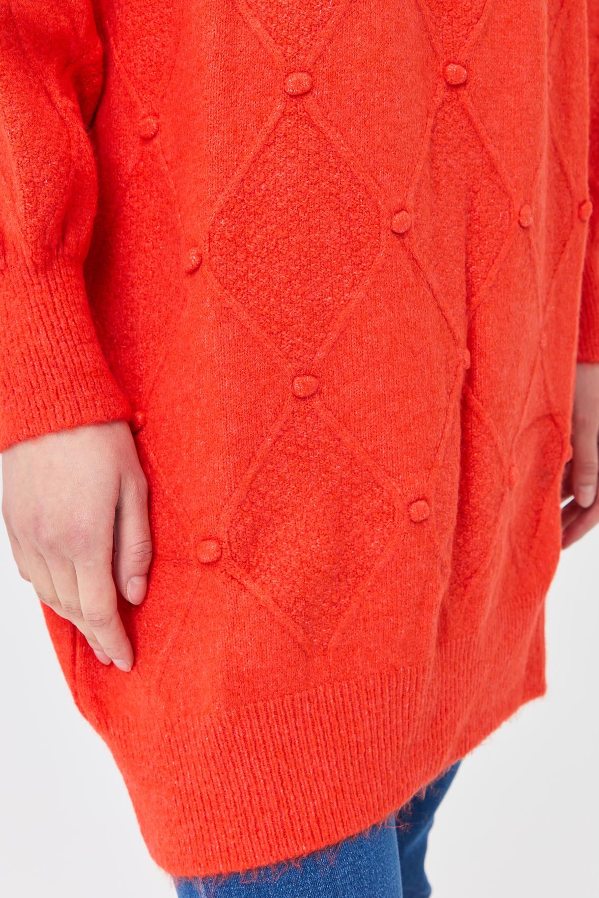 Kendinden Desenli Triko Tunik - ORANJE