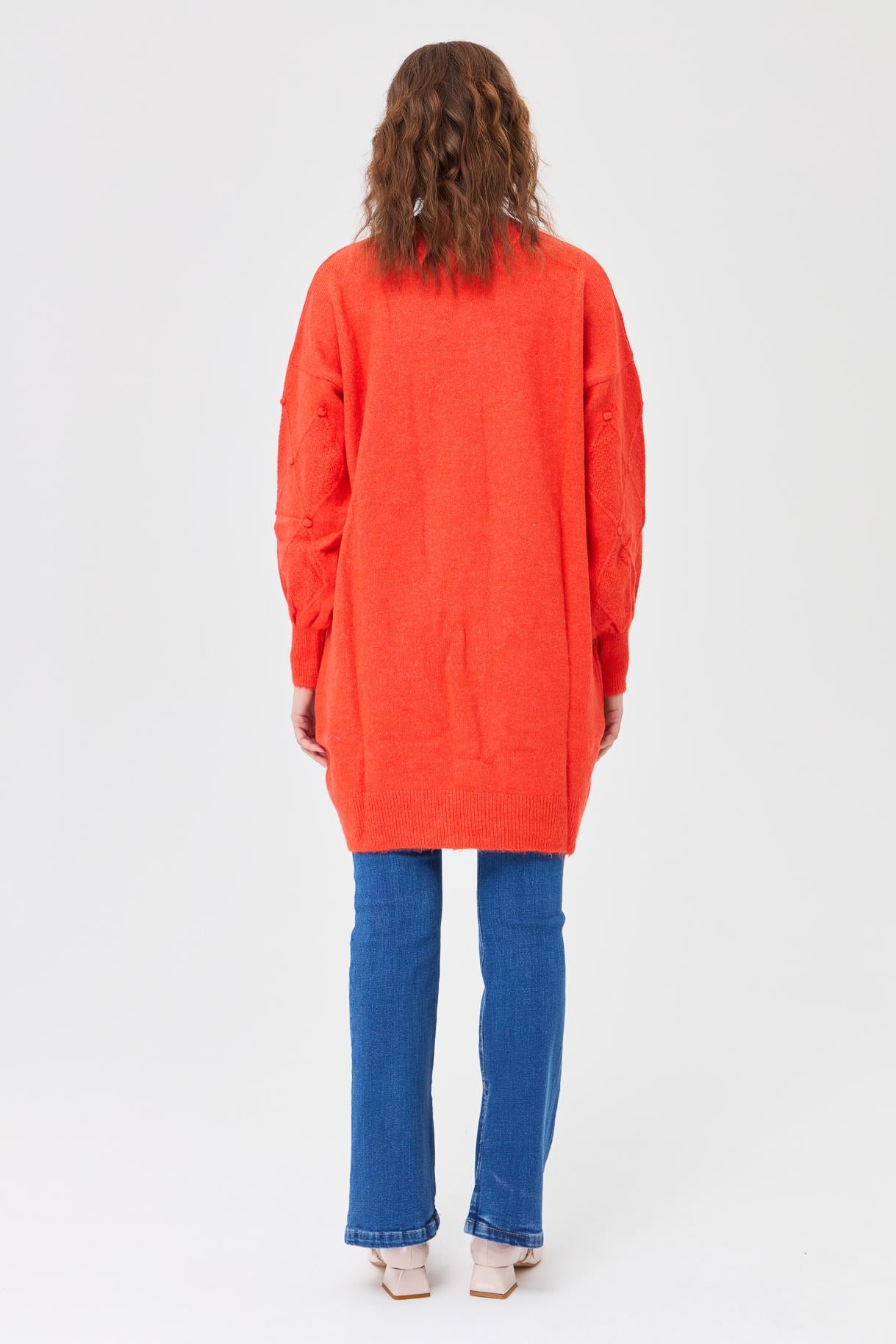 Kendinden Desenli Triko Tunik - ORANJE
