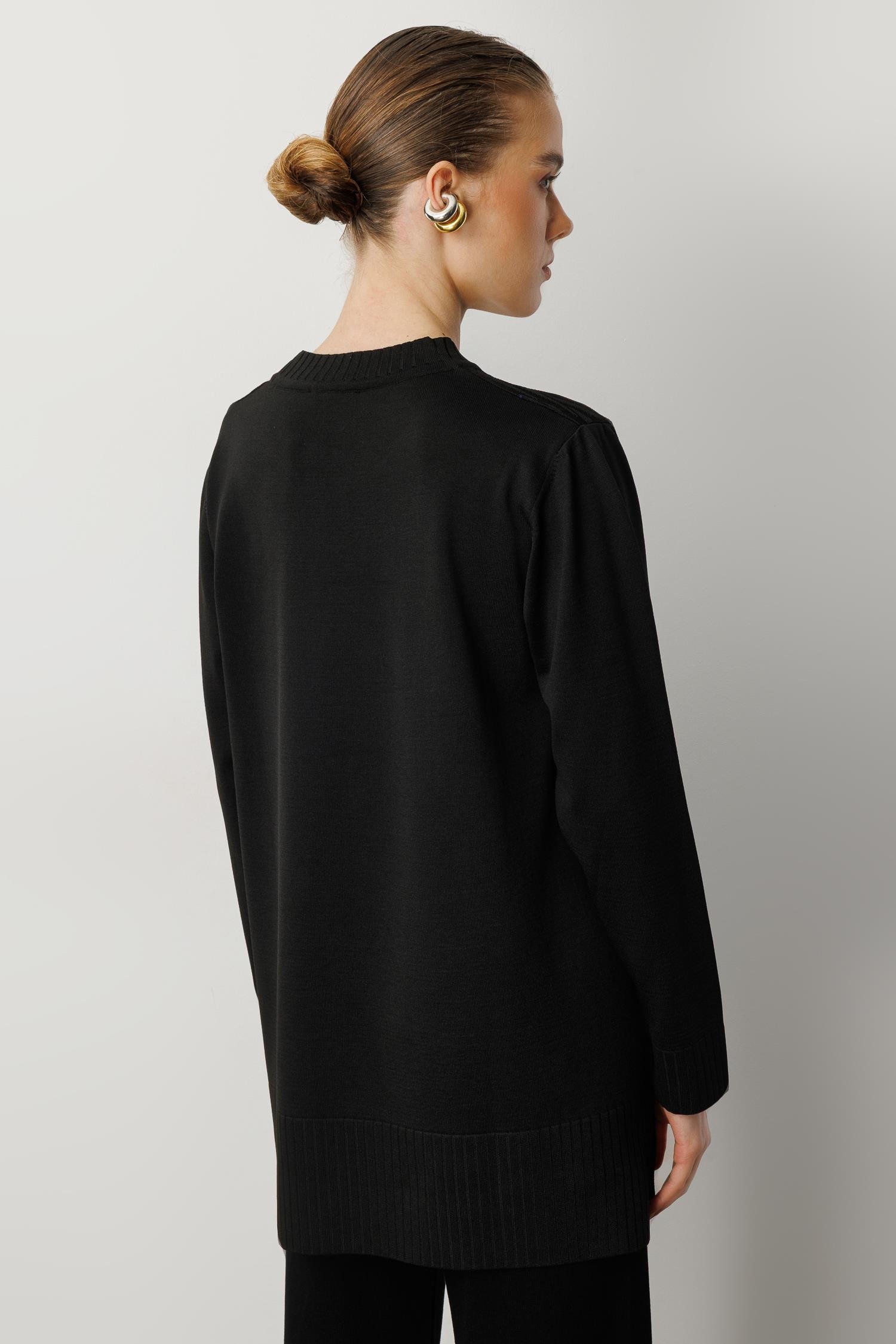 Kendinden Desenli Triko Tunik-SİYAH