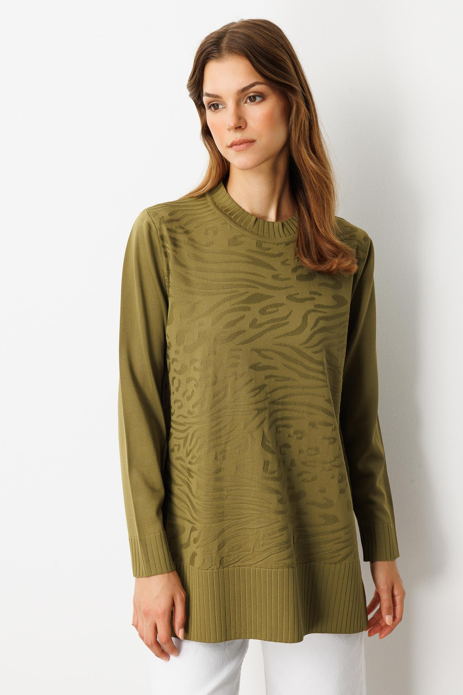 Kendinden Desenli Triko Tunik-Y.YEŞİLİ