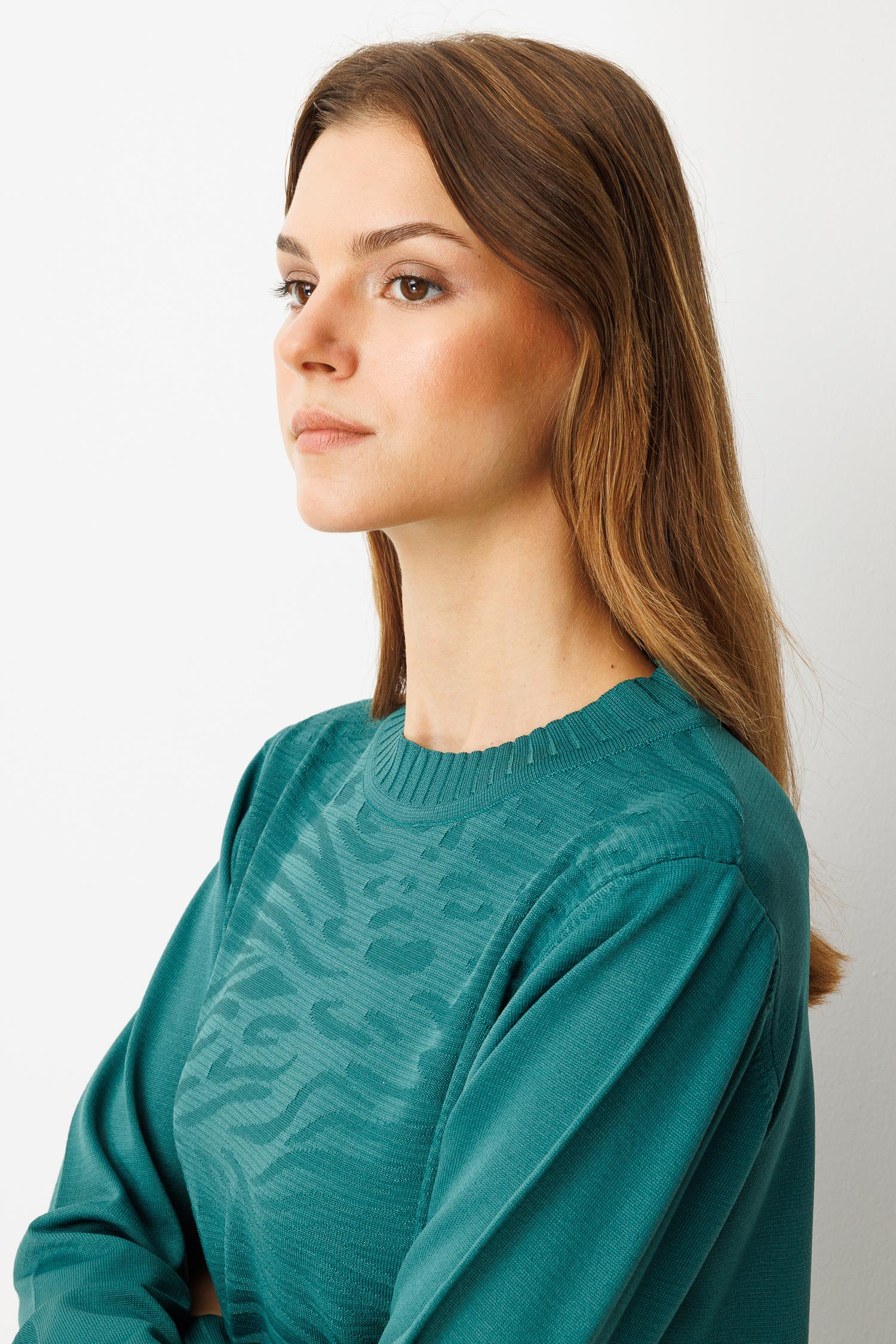 Kendinden Desenli Triko Tunik-ZÜMRÜT