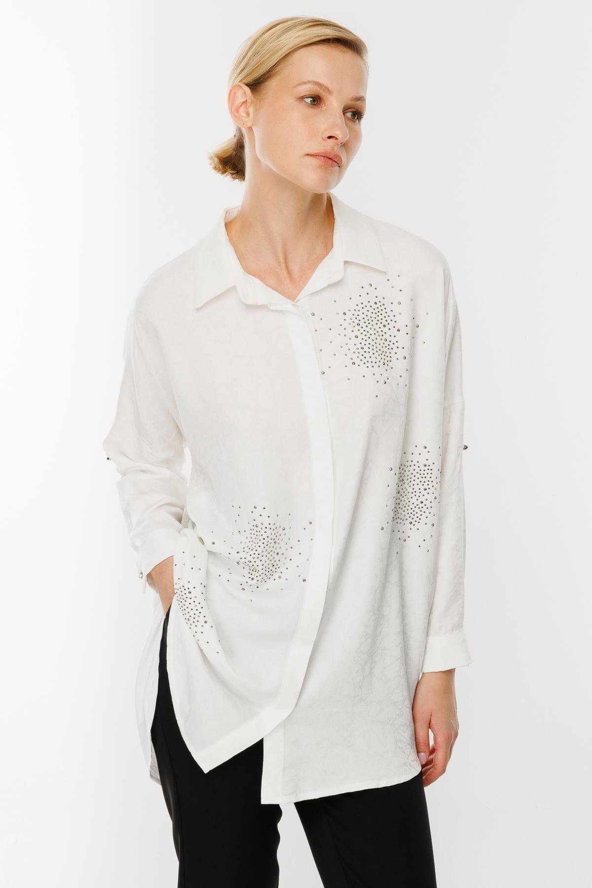 Kendinden Desenli Tunik - EKRU