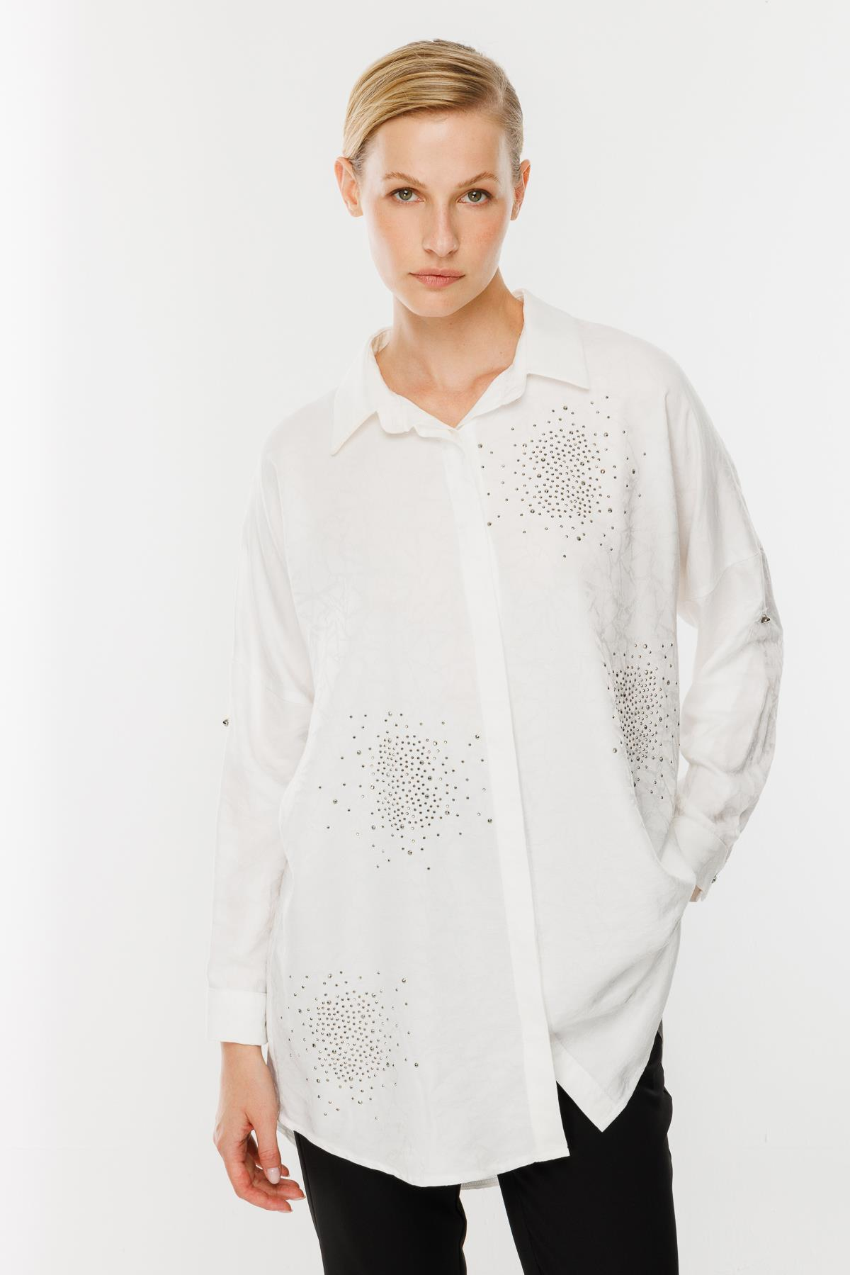 Kendinden Desenli Tunik - EKRU