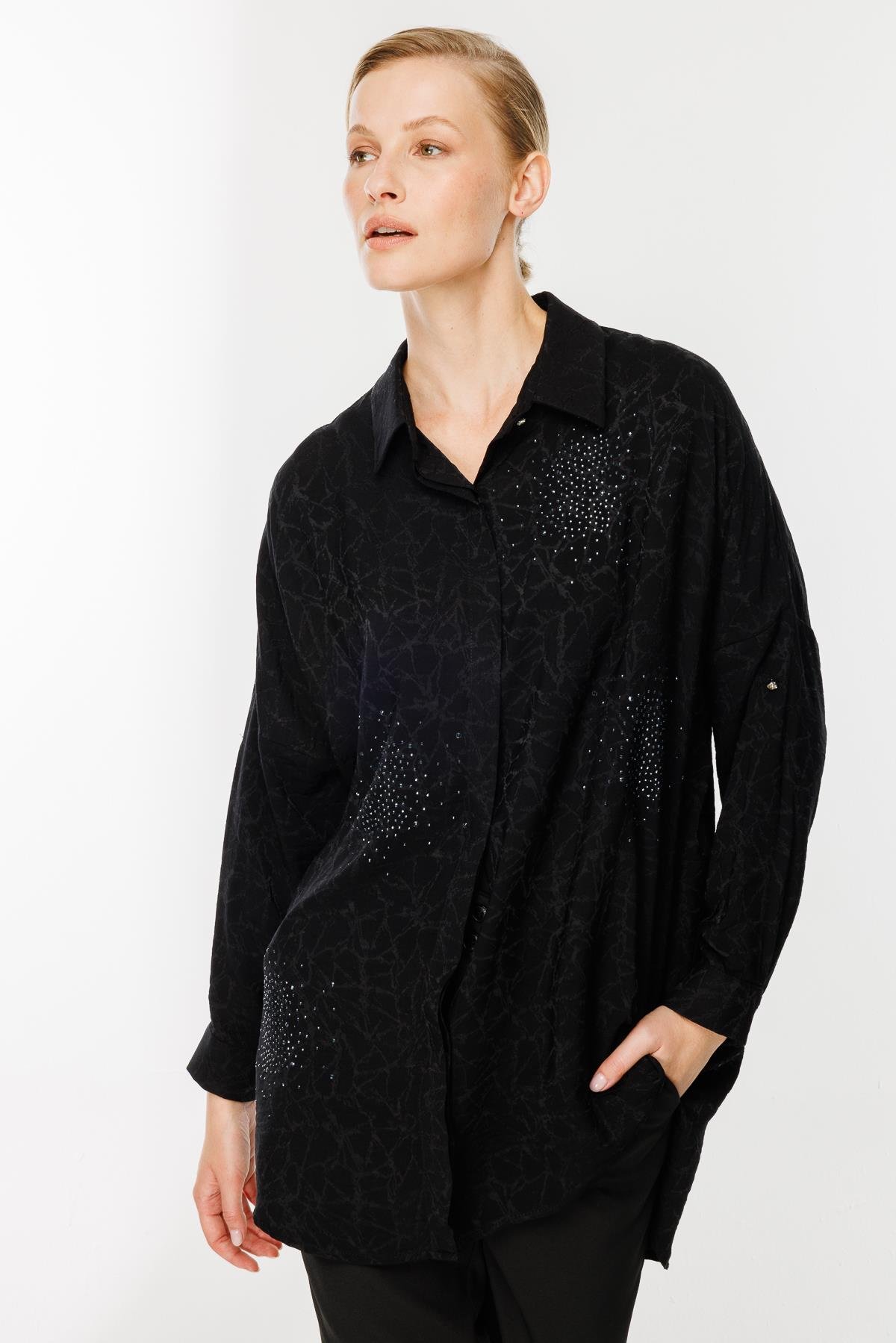 Kendinden Desenli Tunik - SİYAH