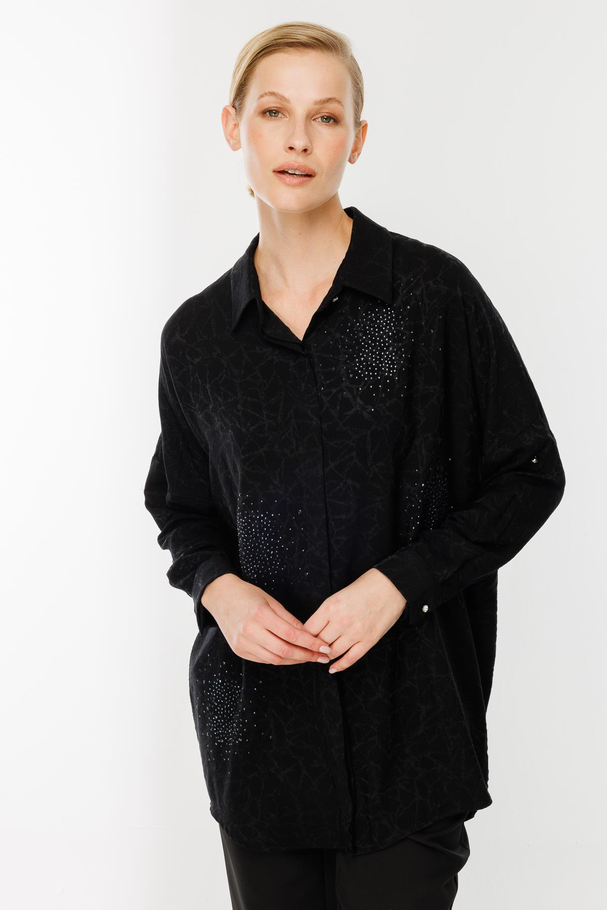 Kendinden Desenli Tunik - SİYAH