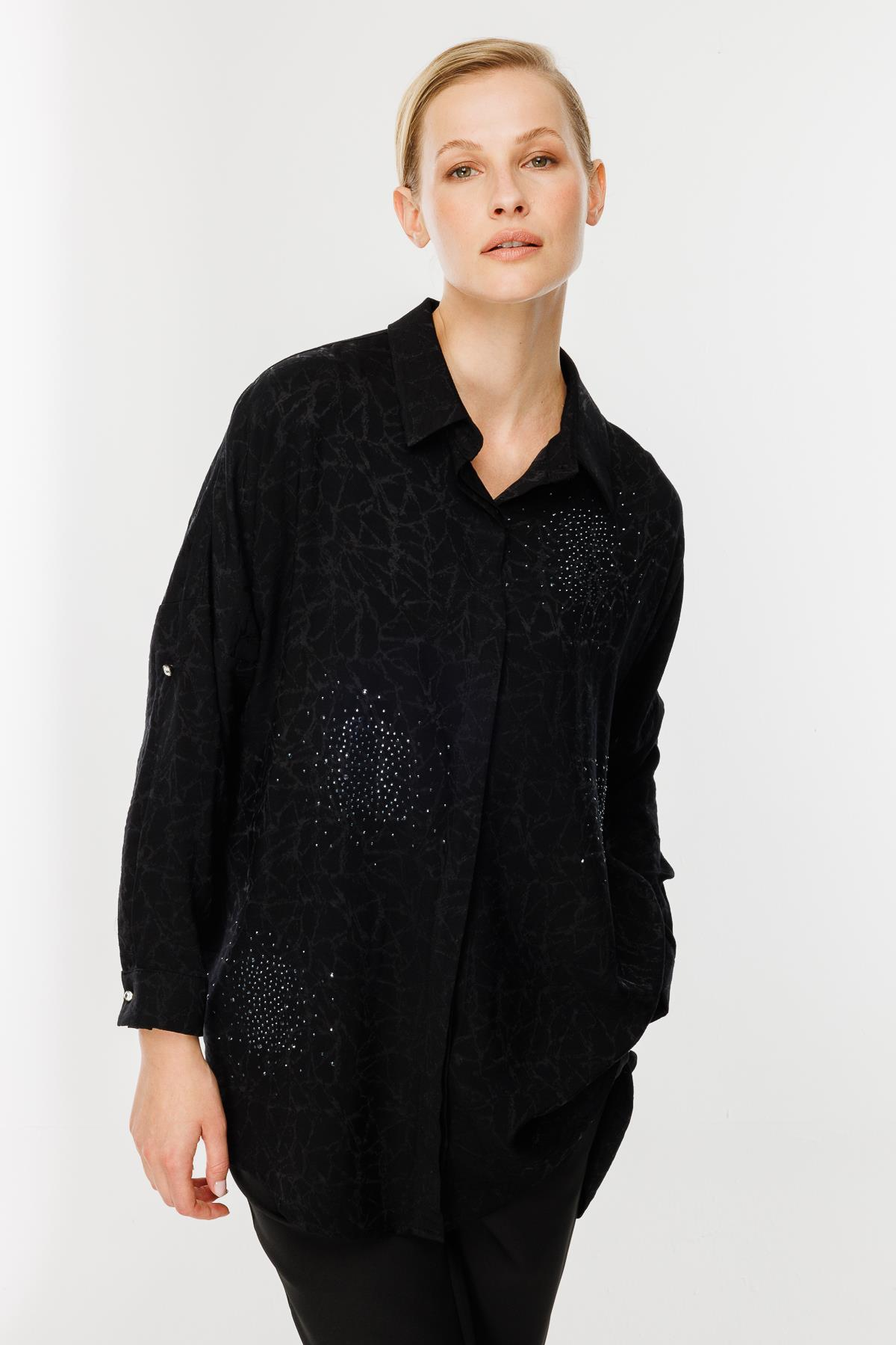 Kendinden Desenli Tunik - SİYAH