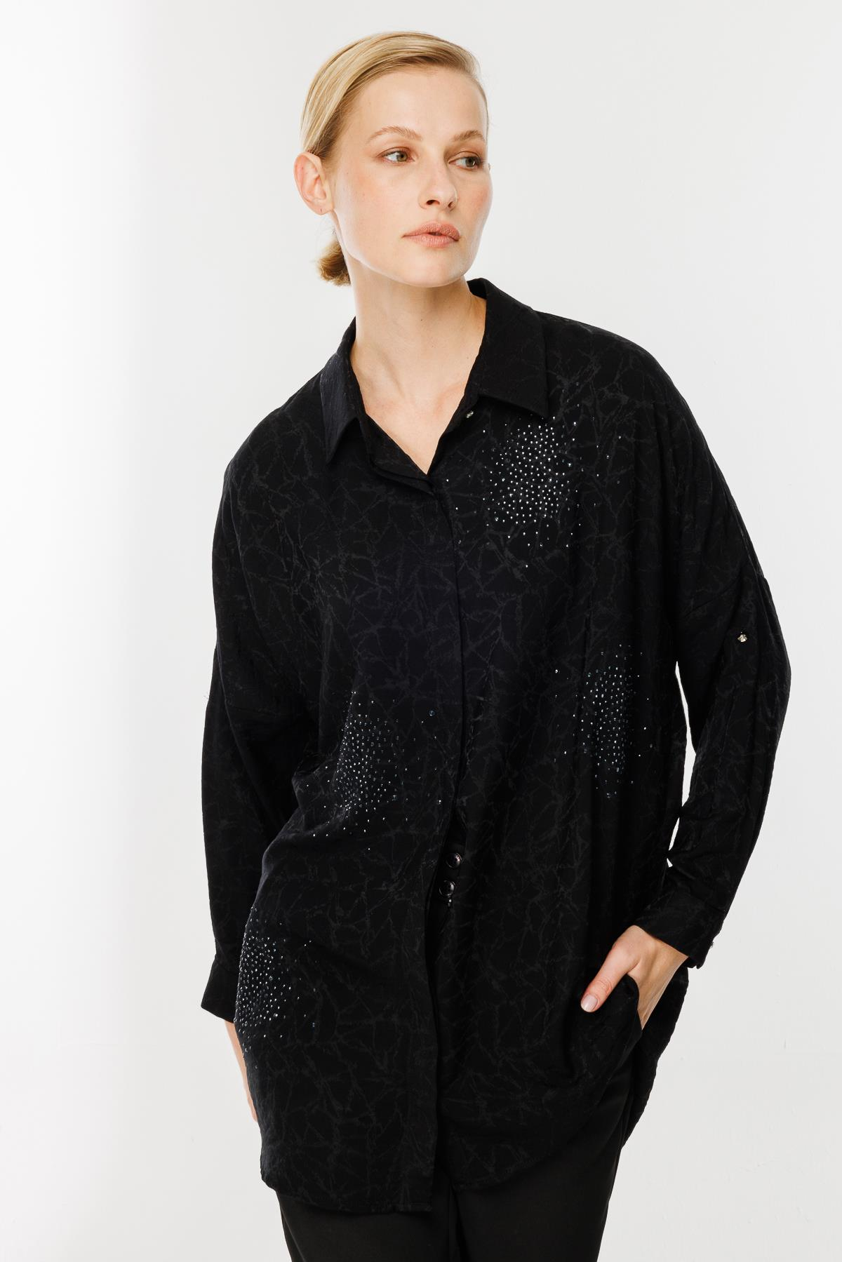 Kendinden Desenli Tunik - SİYAH