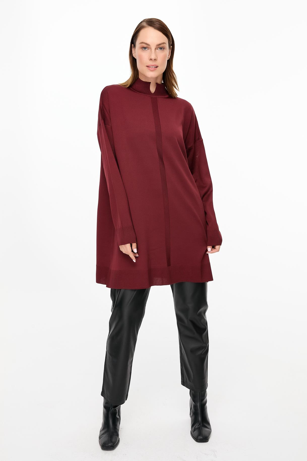 Kesik Yaka Triko Tunik - BORDO