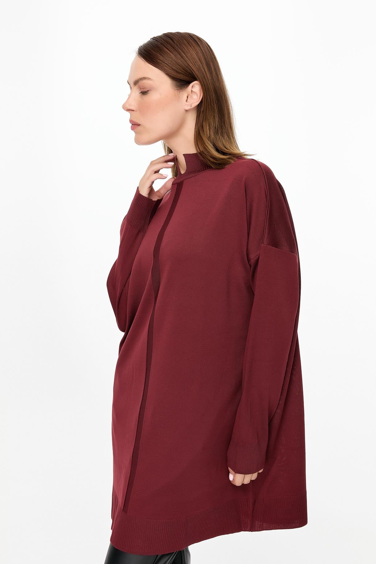 Kesik Yaka Triko Tunik - BORDO
