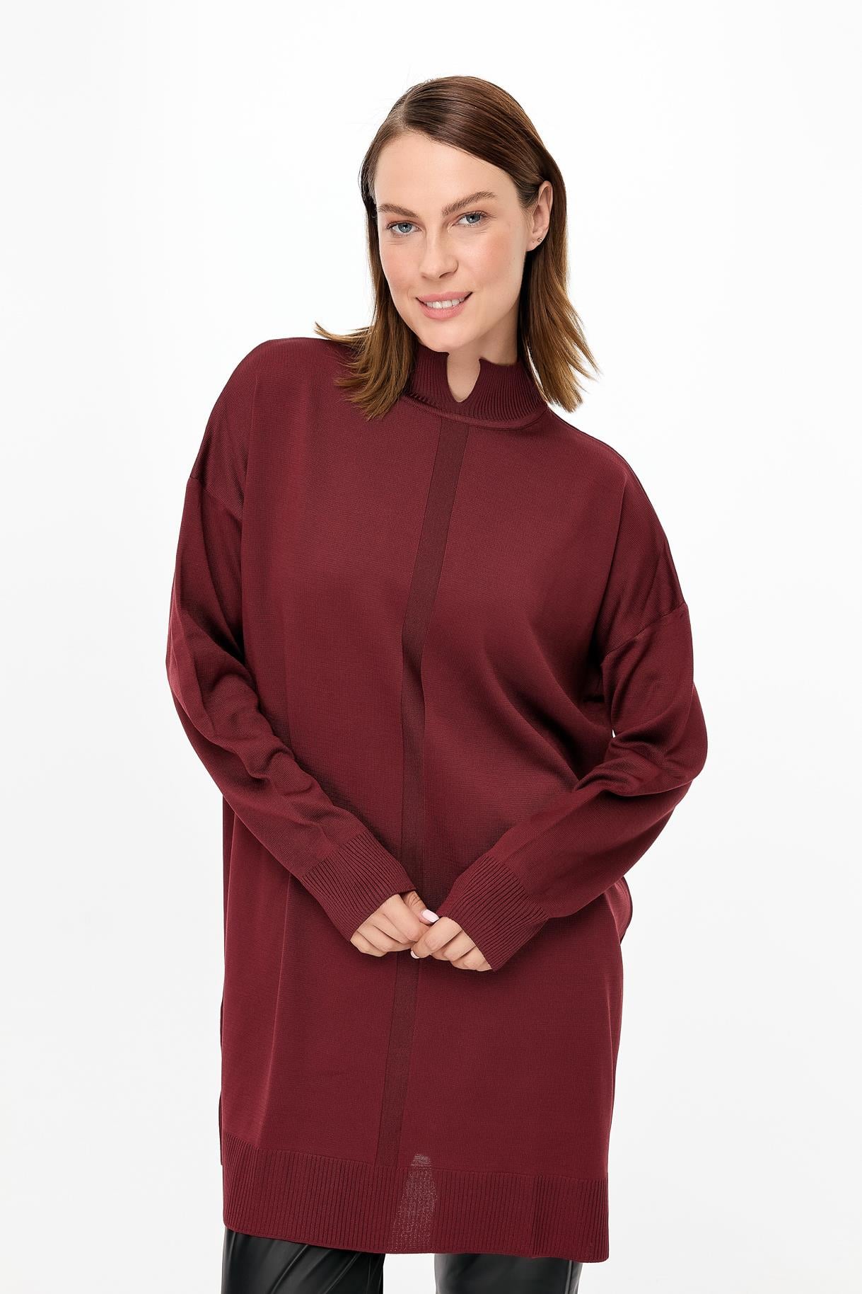 Kesik Yaka Triko Tunik - BORDO