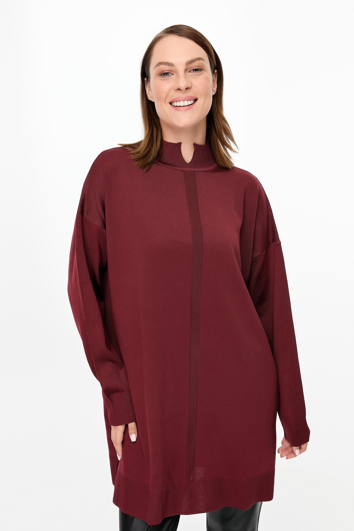 Kesik Yaka Triko Tunik - BORDO