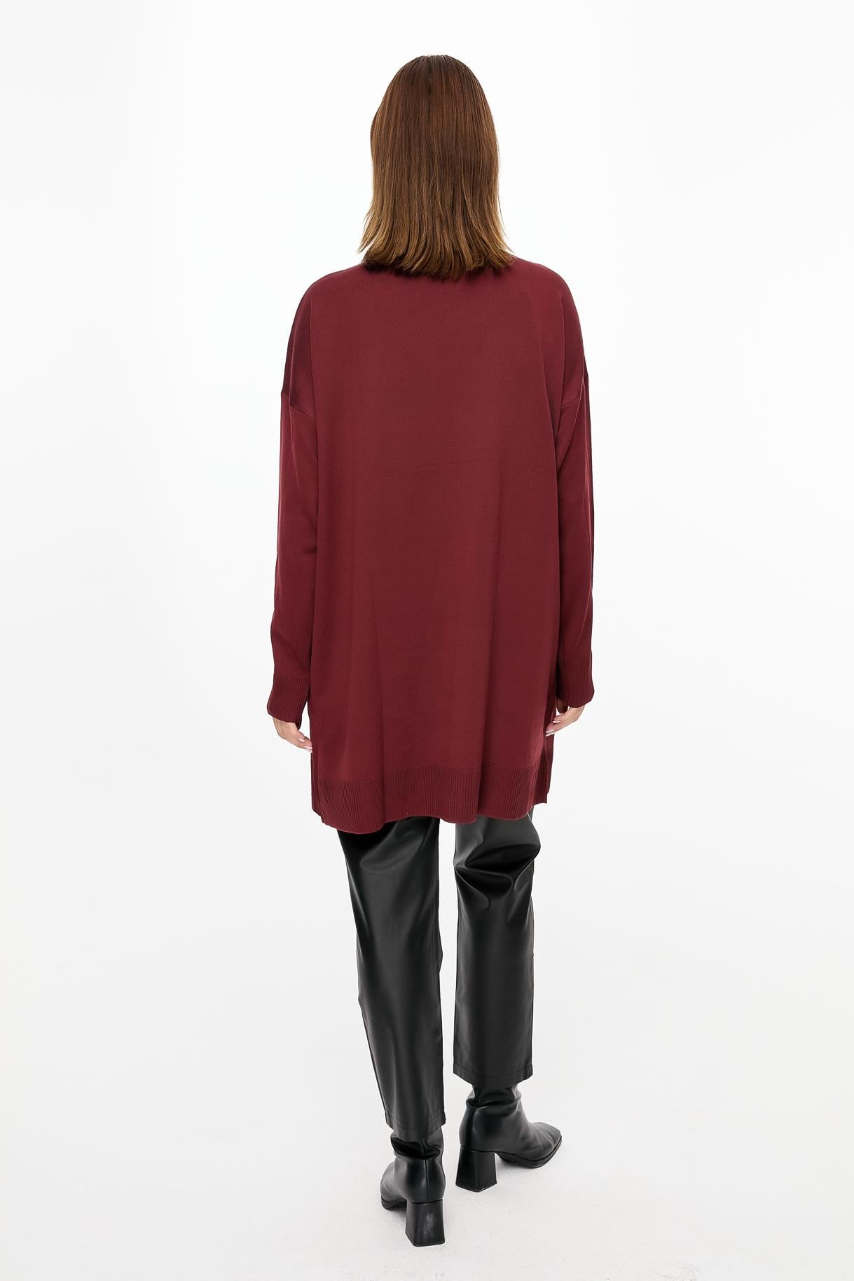 Kesik Yaka Triko Tunik - BORDO