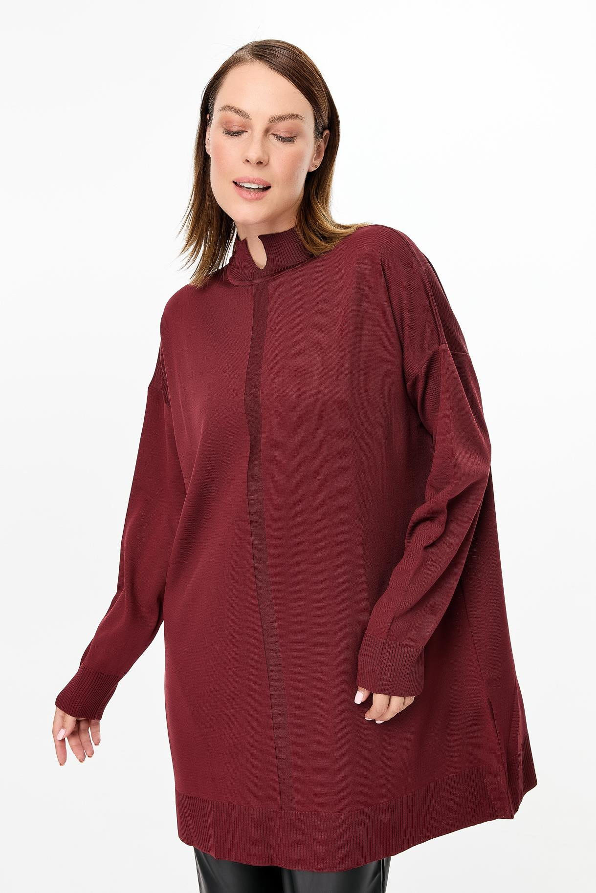 Kesik Yaka Triko Tunik - BORDO