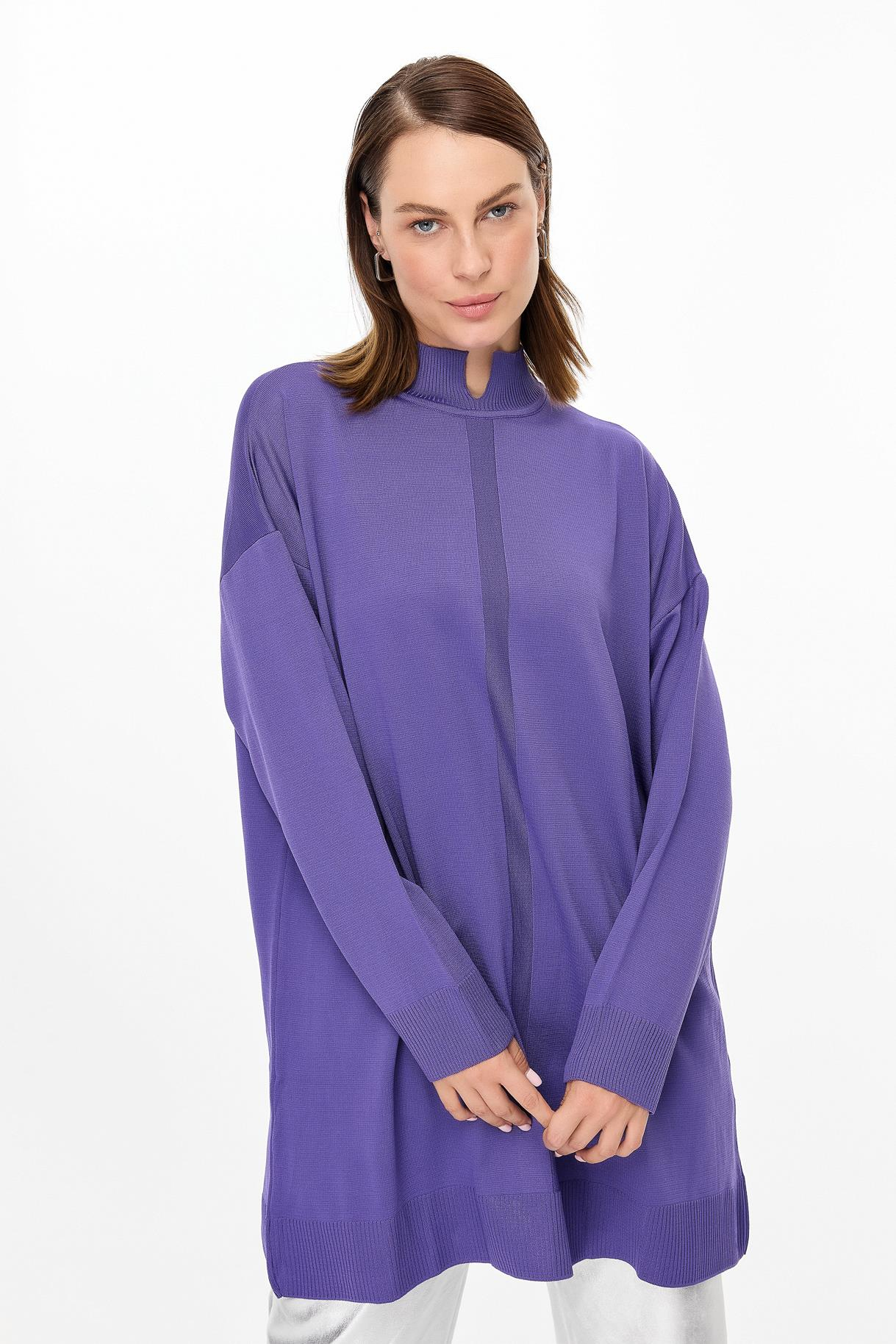 Kesik Yaka Triko Tunik - MOR