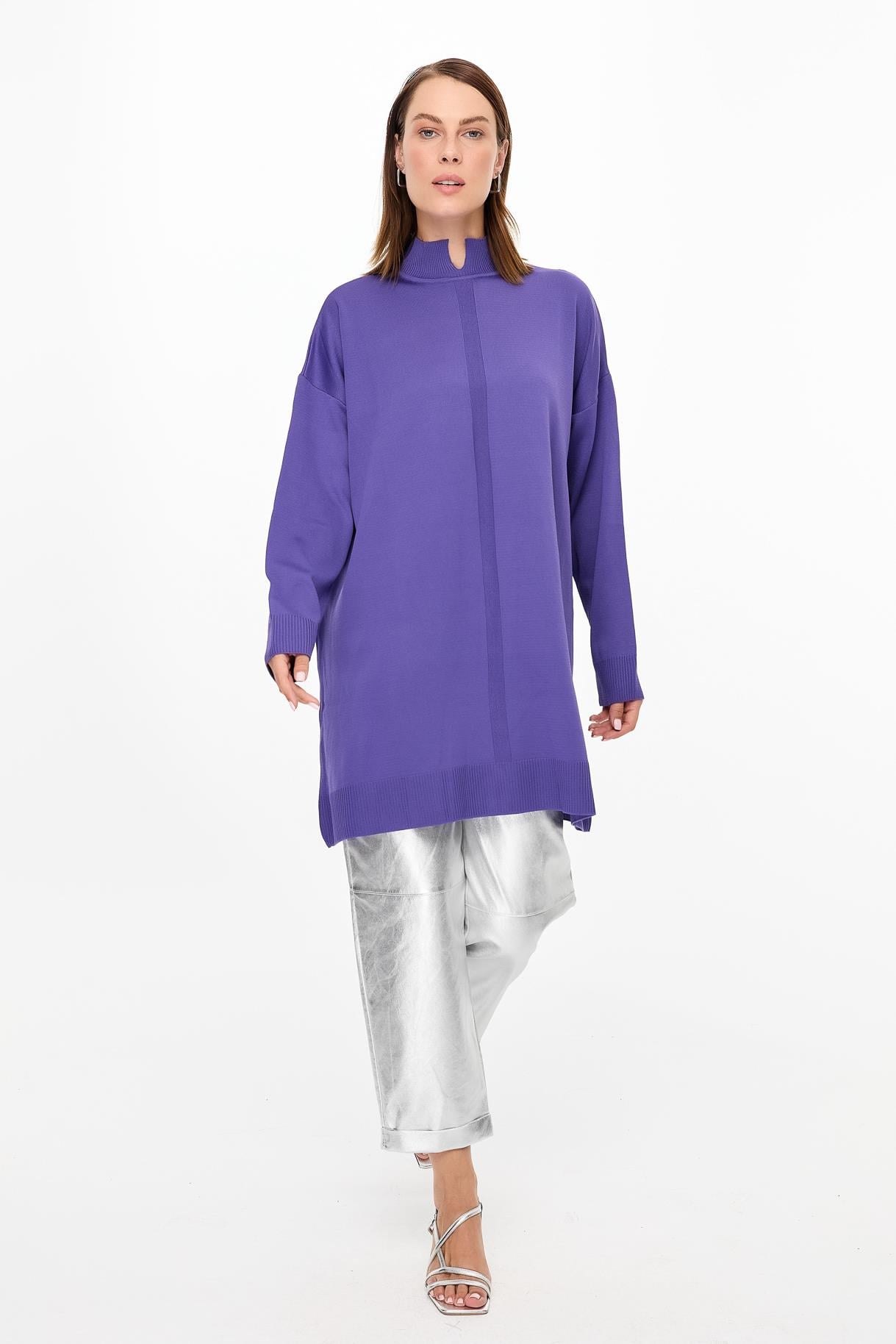 Kesik Yaka Triko Tunik - MOR