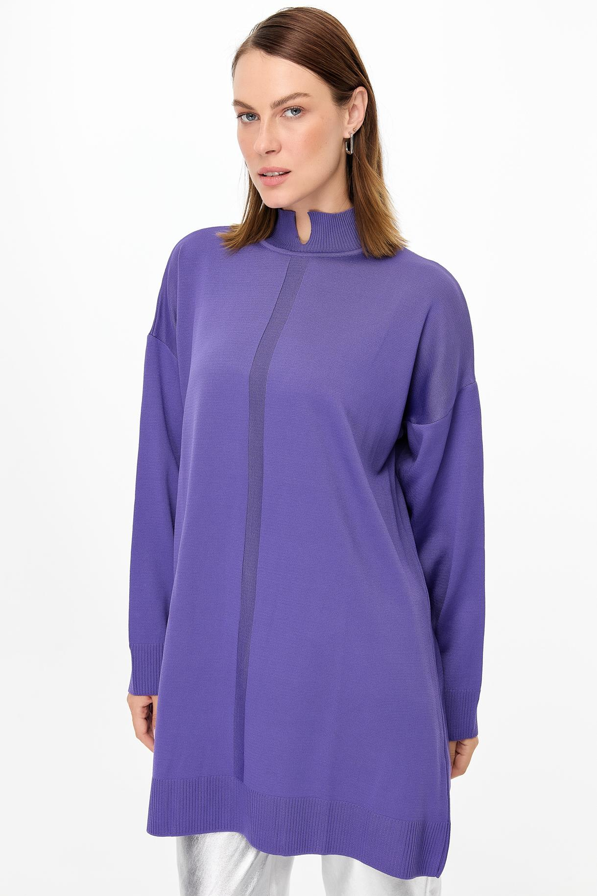 Kesik Yaka Triko Tunik - MOR